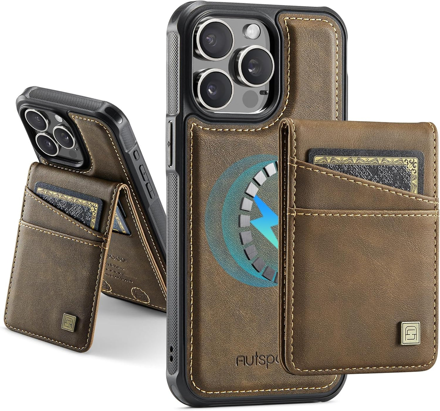 Up and down card holder mobile phone case suitable for iPhone 14 Pro max, RFID (anti-theft), supports car magnetic suction function, card slot wallet holder Black
