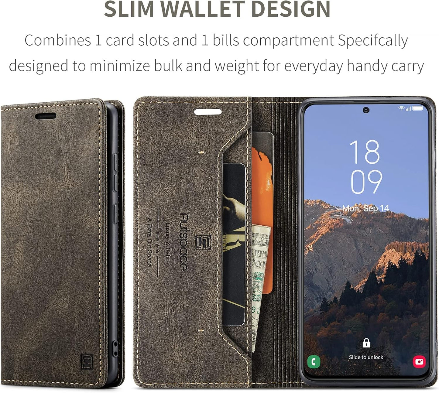 iTape Retro frosted soft leather mobile phone case for Samsung Galaxy S24, RFID (anti-theft swipe), wallet card slot flip cover stand, Green