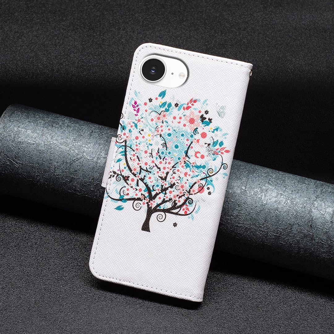 Painted phone case for iPhone 16E, magnetic closure wallet case, multiple card slots, wallet, flip cover, shockproof protection