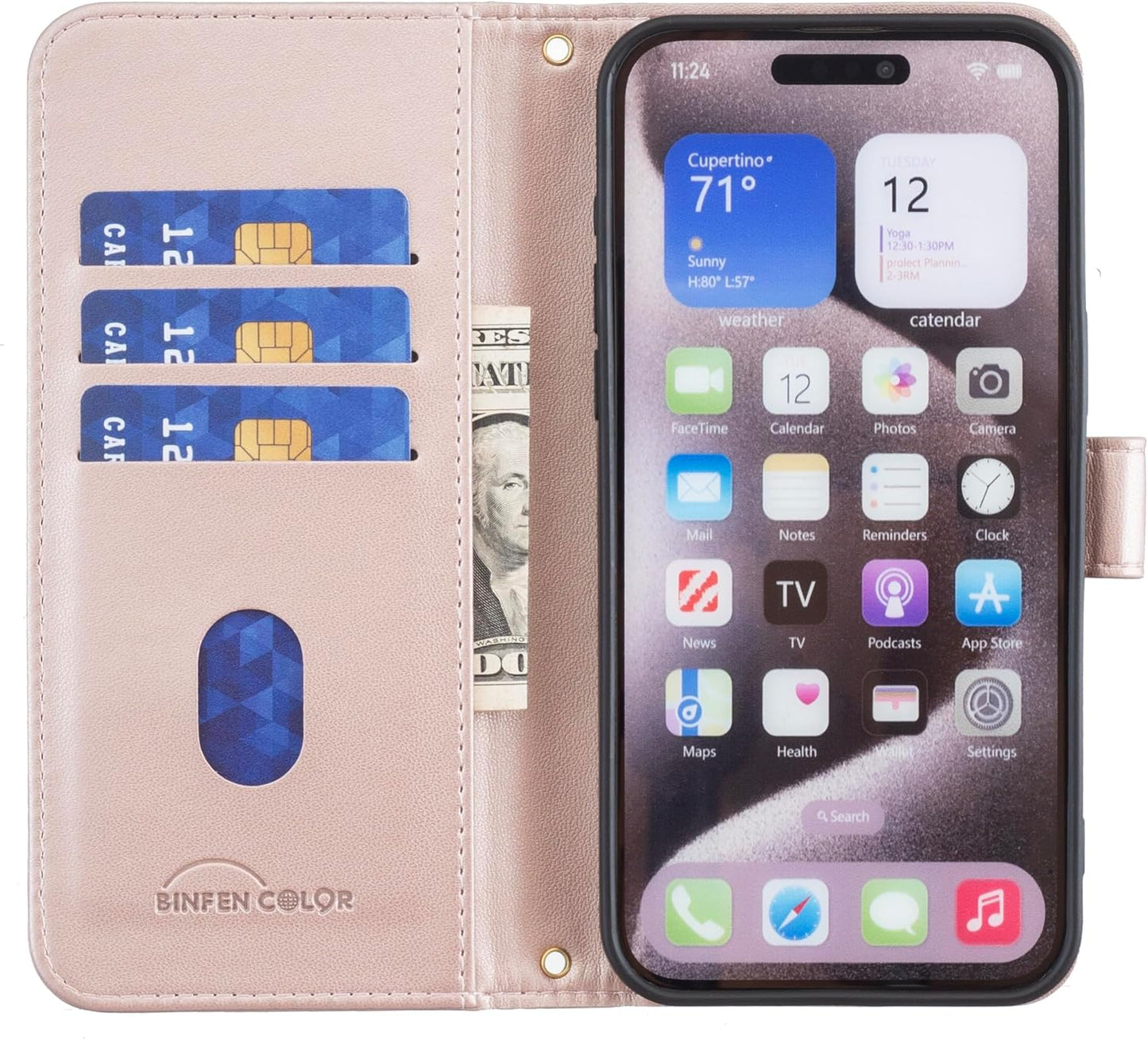 Plaid Wallet Phone Case for iPhone 16E, Wallet Phone Case, Flip Stand, Credit Card Slot Wallet With wrist strap Green
