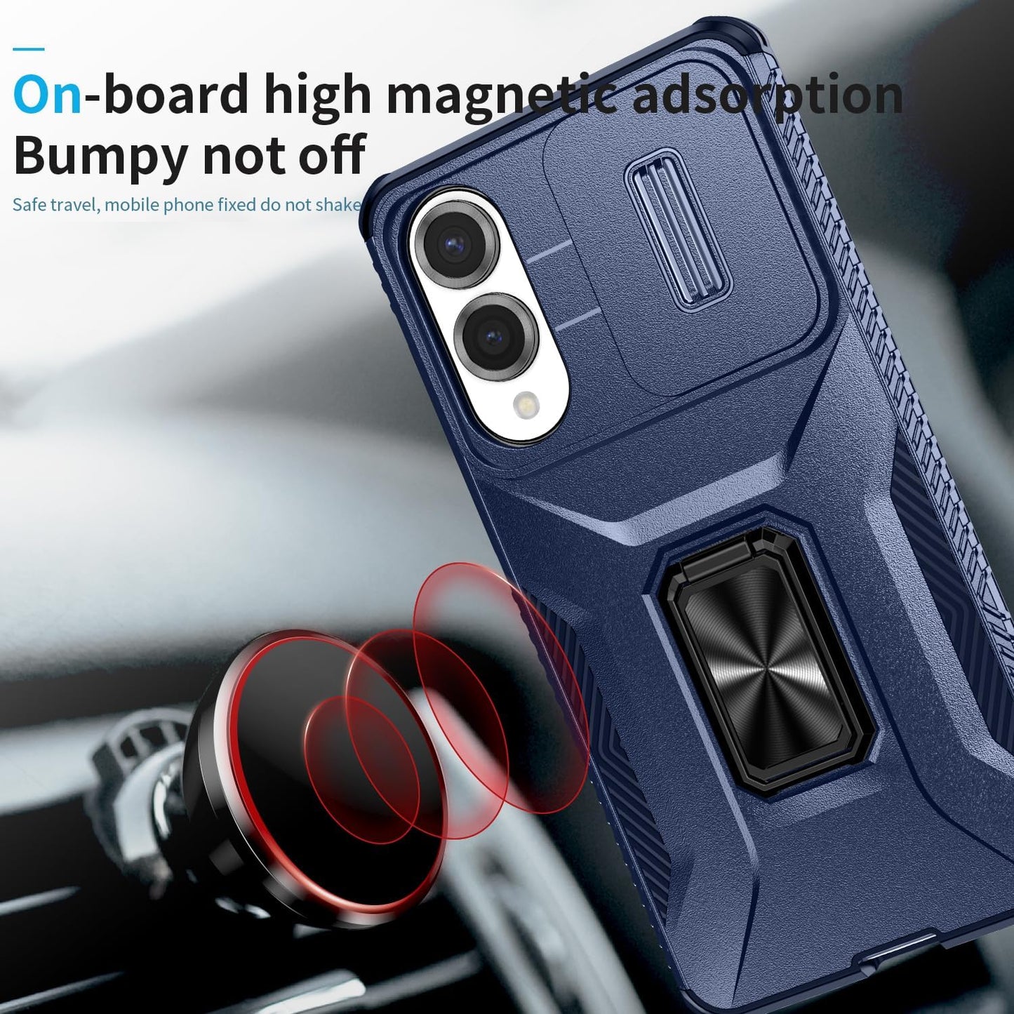 Magnetic car mount 2 in 1 phone case for Samsung Galaxy S25 Edge, double layer shockproof and drop-proof protective case. 360° rotating bracket finger ring buckle push window lens protection
