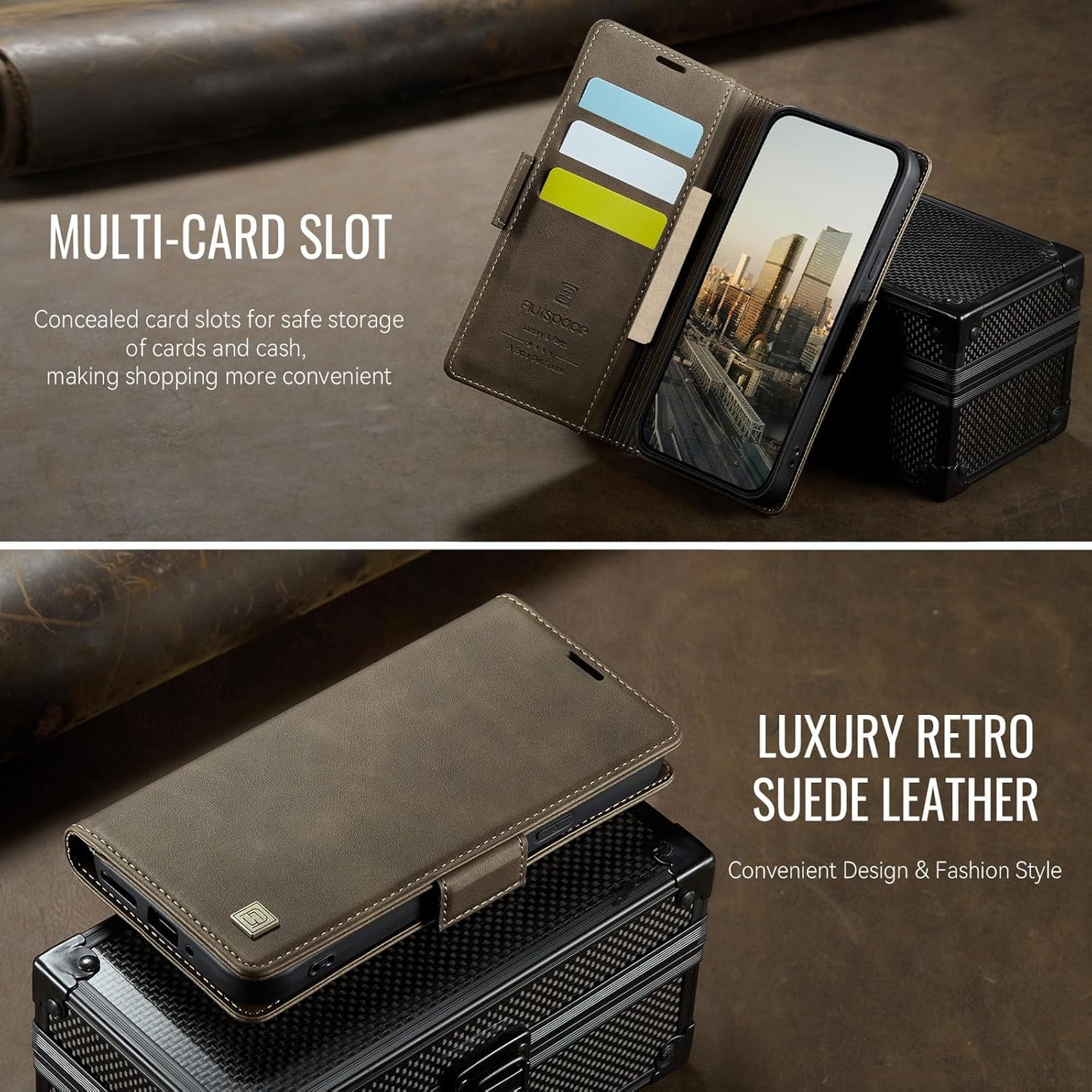 iTape Soft leather wallet case for Google Pixel 9Pro, RFID (anti-theft), wallet card slot flip cover stand for Google Pixel 9Pro Support wireless charging Brown