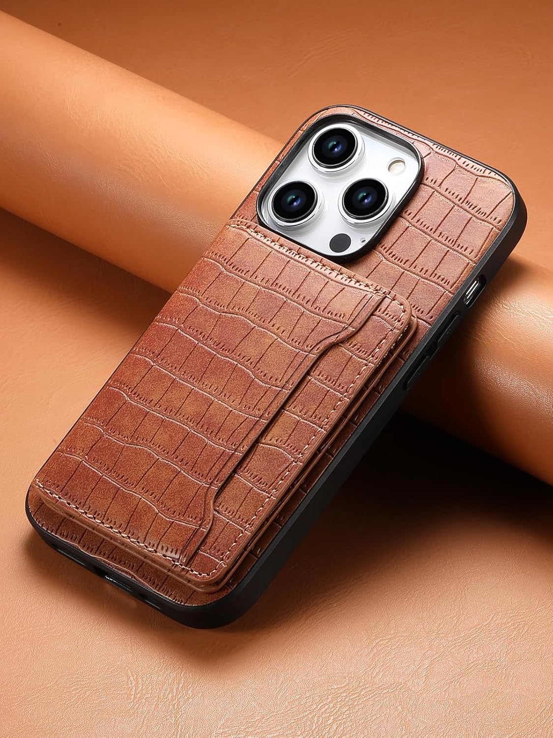 Crocodile pattern phone case suitable for iPhone 15 Pro max, magnetic card holder holder card slot phone case, Green