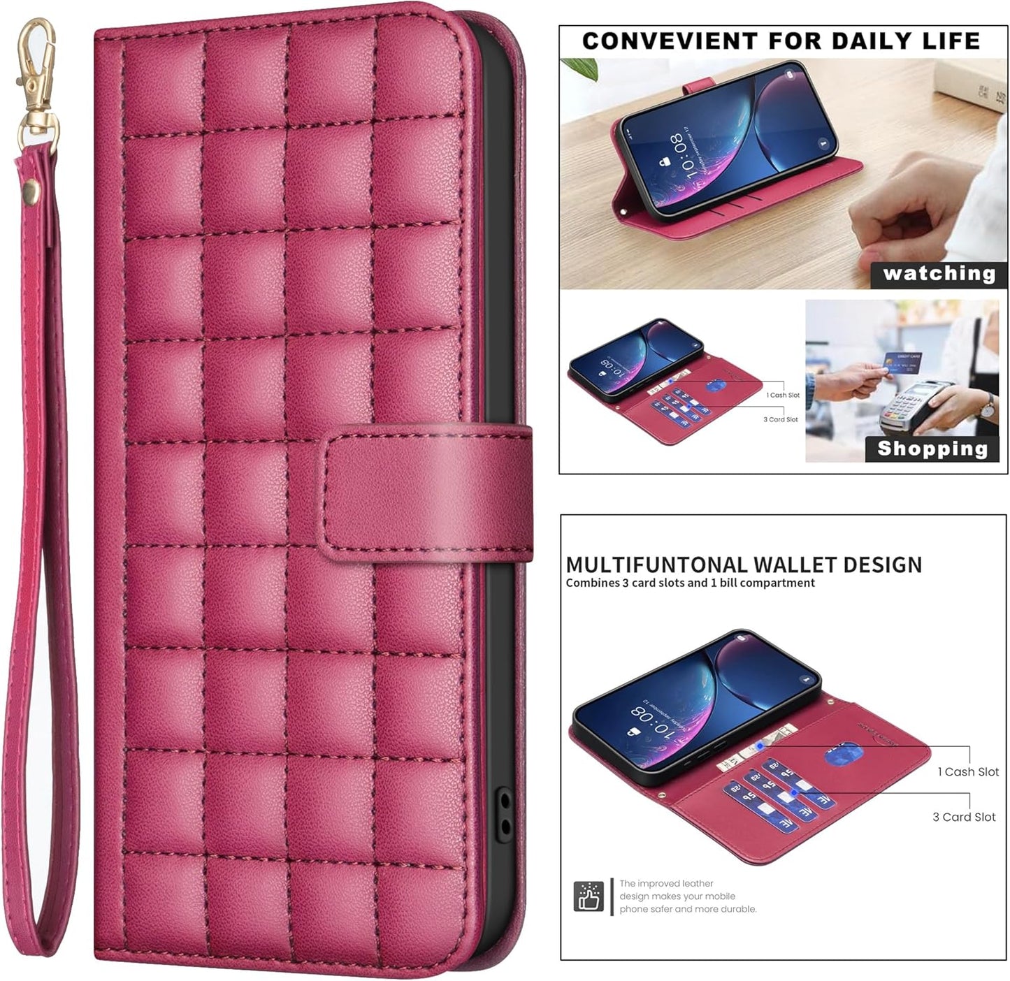 Plaid Wallet Phone Case for iPhone 16E, Wallet Phone Case, Flip Stand, Credit Card Slot Wallet With wrist strap Green