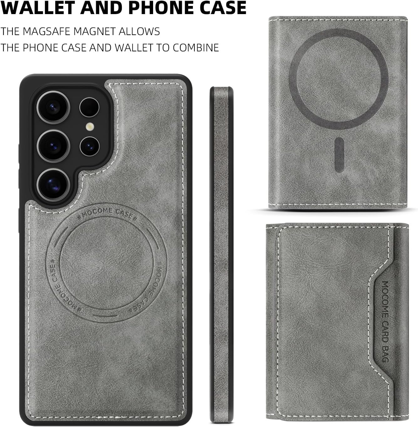 2 in 1 card holder phone case for Samsung Galaxy S25 Ultra, magnetic leather phone case magnetic car mount wireless charging, card holder holder Purple