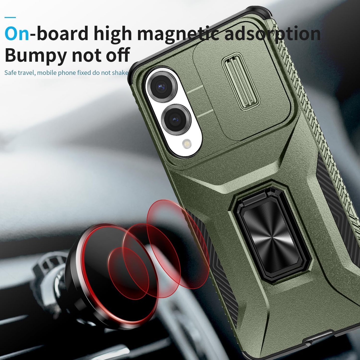 Magnetic car mount 2 in 1 phone case for Samsung Galaxy S25 Edge, double layer shockproof and drop-proof protective case. 360° rotating bracket finger ring buckle push window lens protection