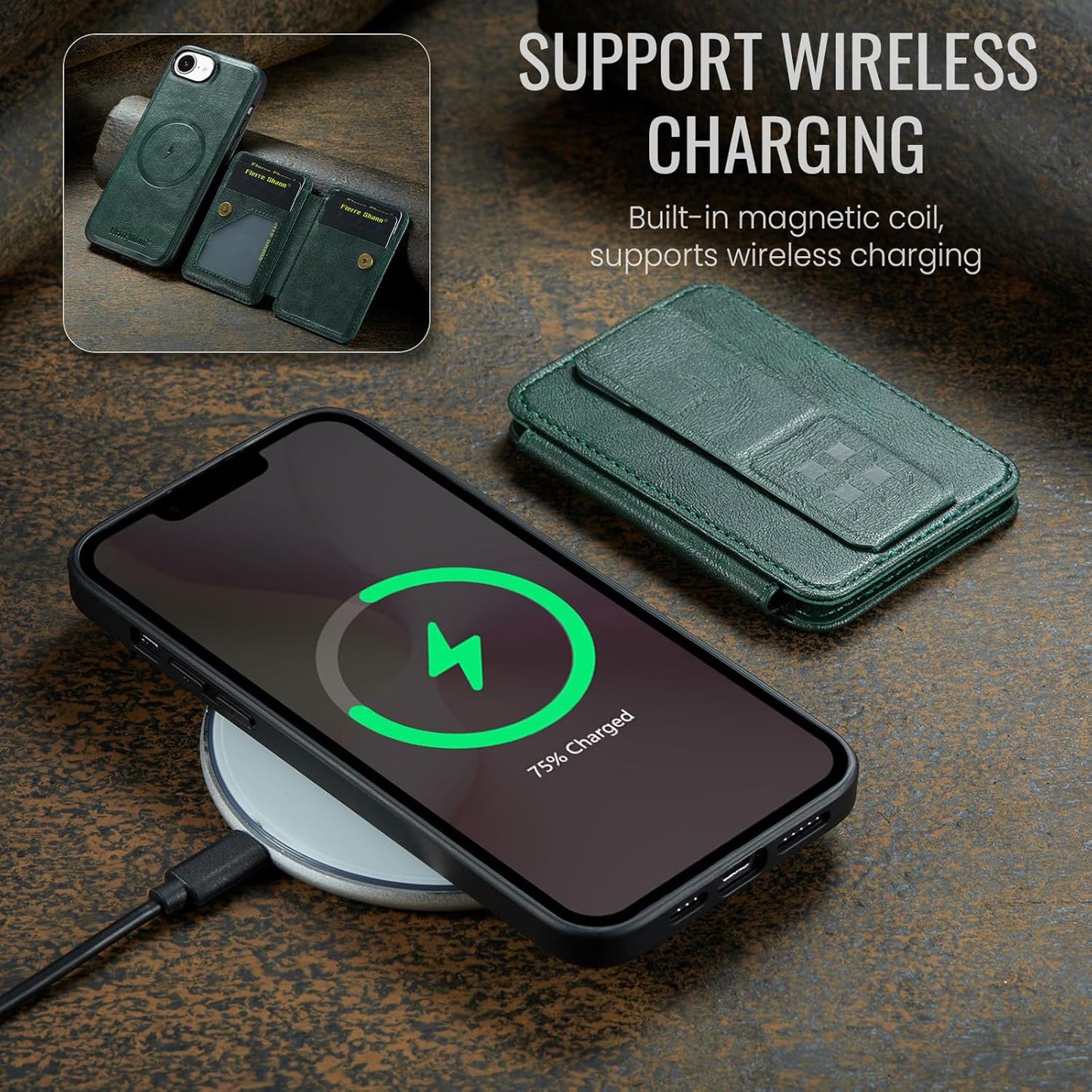 Magnetic Leather Phone Case for iPhone 16E, (RFID) Card Slot Wallet Flip Folding Stand, Wireless Charging Phone Case for iPhone 16E(RFID) Green