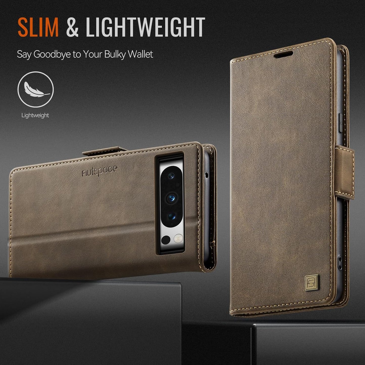 iTape Soft leather wallet case for Google Pixel 8 Pro, RFID (anti-theft), wallet card slot flip cover stand for Google Pixel 8 Pro Support wireless charging Brown