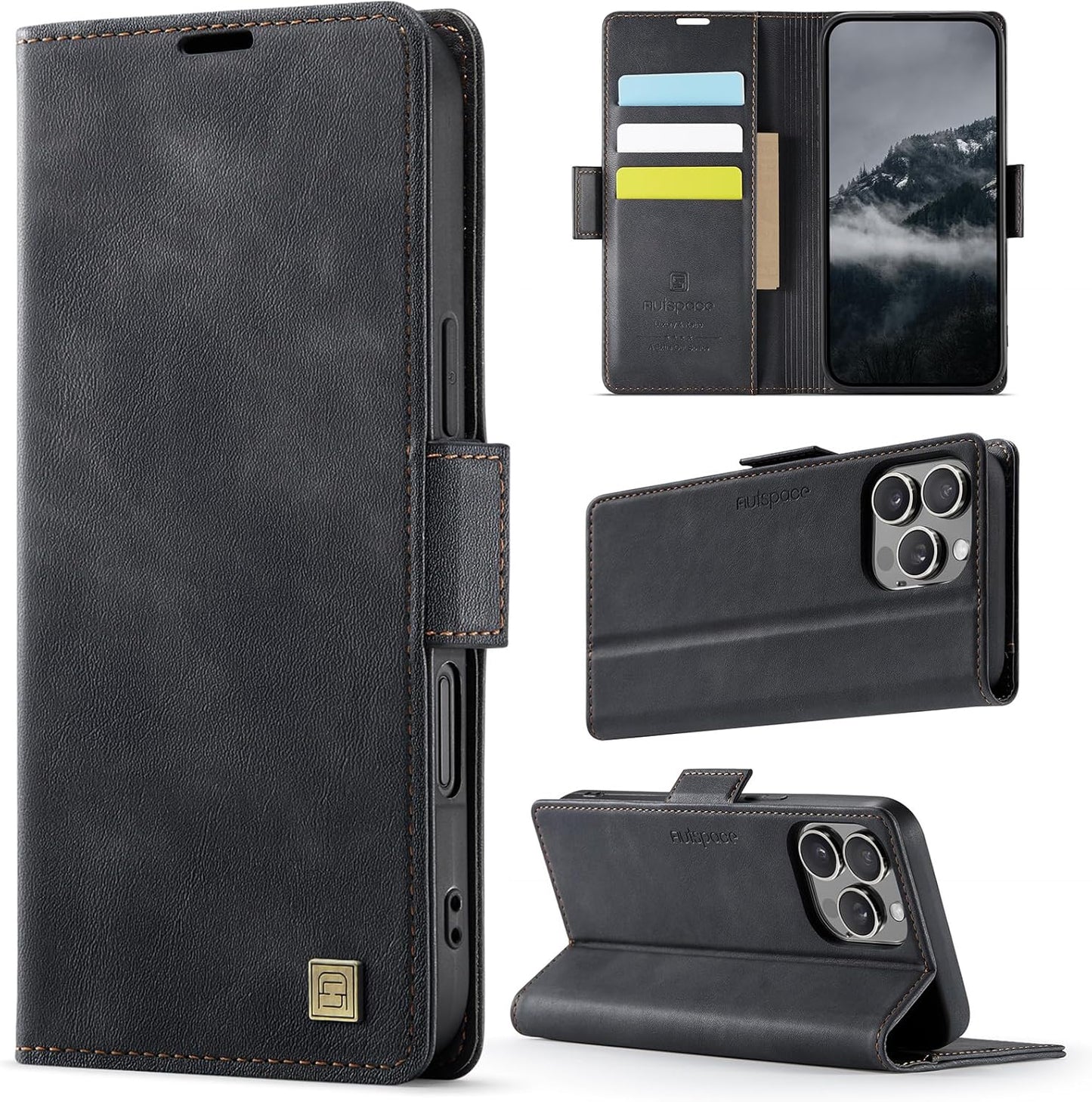 Soft leather wallet case for iPhone 16 Pro max, RFID (anti-theft), wallet card slot flip cover stand for iPhone 16 Pro max Support wireless charging Brown