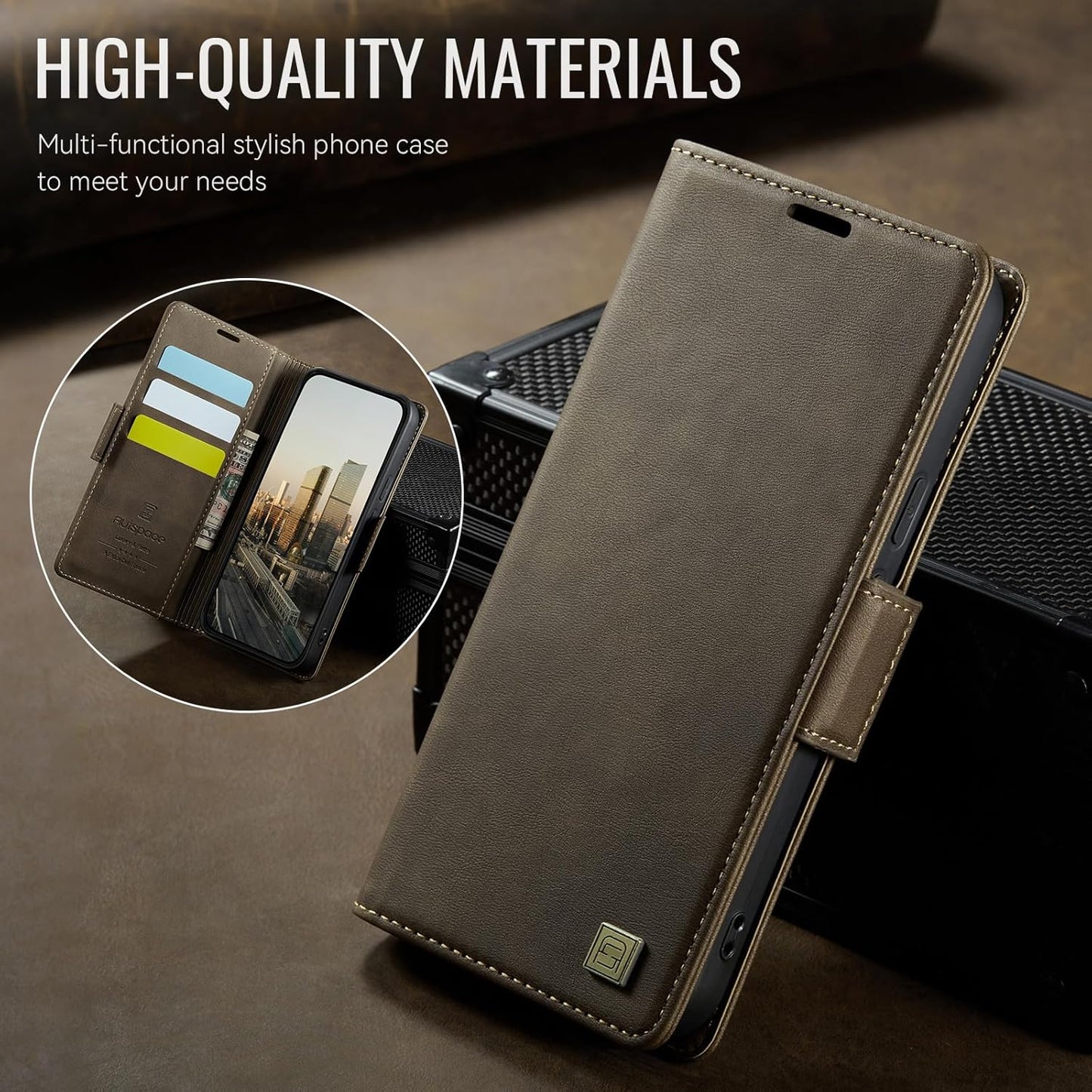 iTape Soft leather wallet case for Google Pixel 9a, RFID (anti-theft), wallet card slot flip cover stand for Google Pixel 9a Support wireless charging Brown