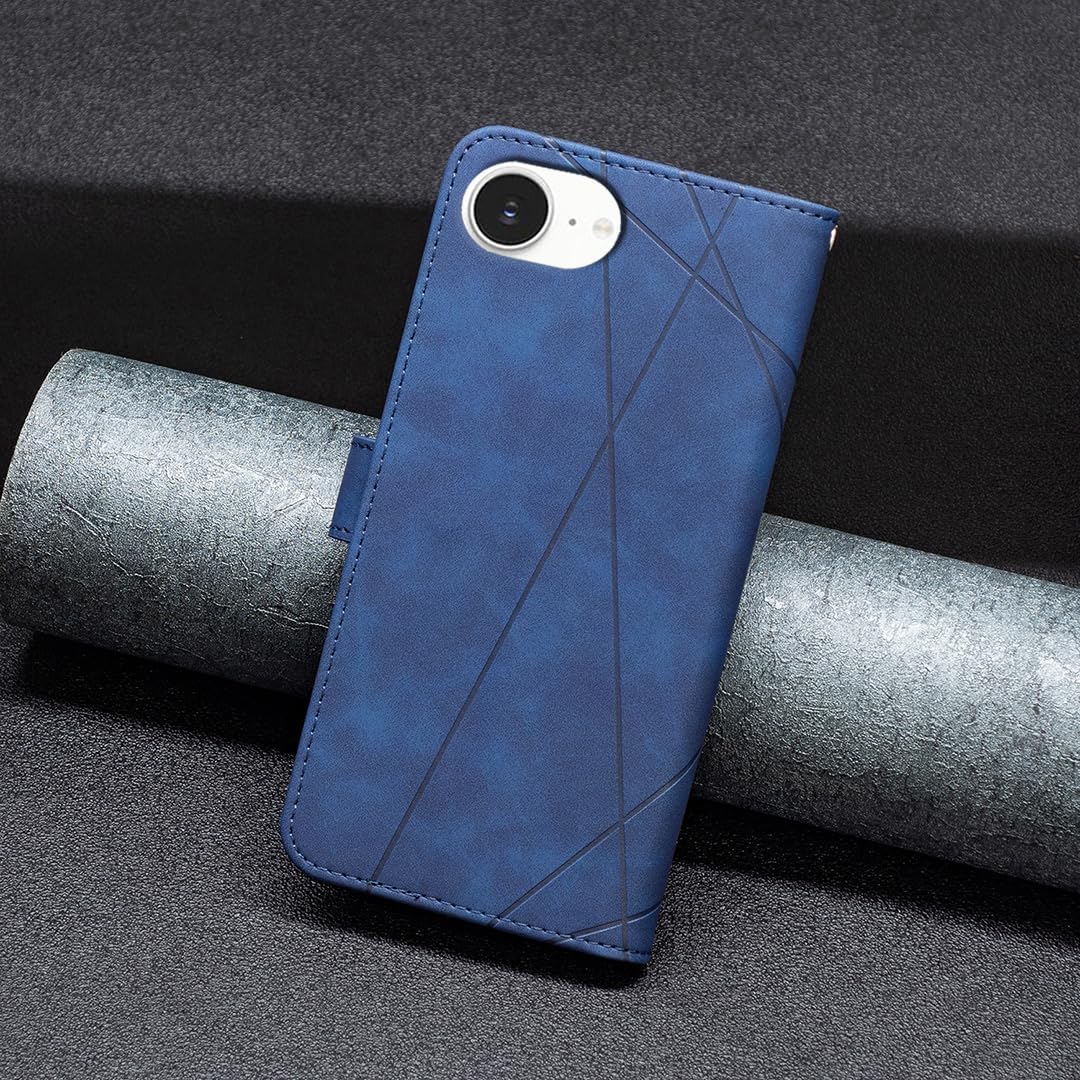 Denim pebbled phone case for iPhone 16E, magnetic buckle wallet case, flip-top stand for shock protection Red