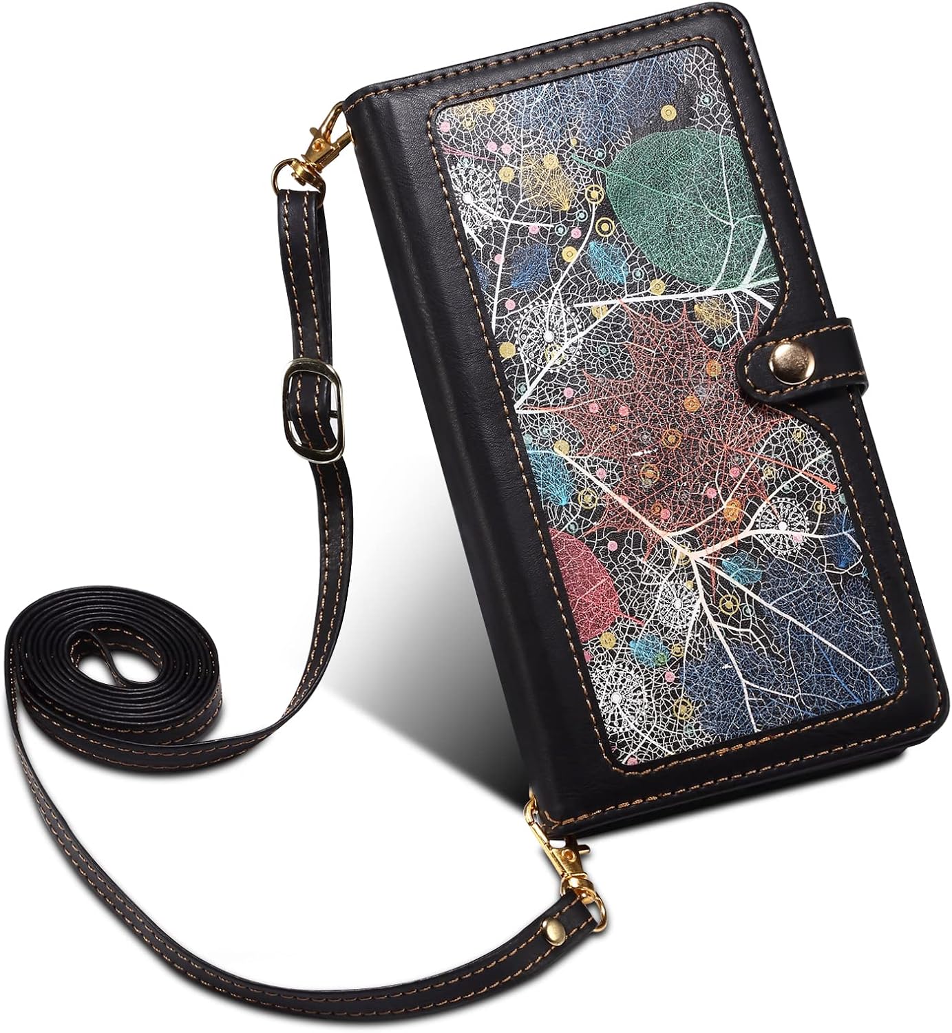 iTape Wallet case for Samsung Galaxy S24 Ultra, card slot photo frame flip stand phone protective case (RFID anti-theft brush) with wrist strap, cross-body strap Orange