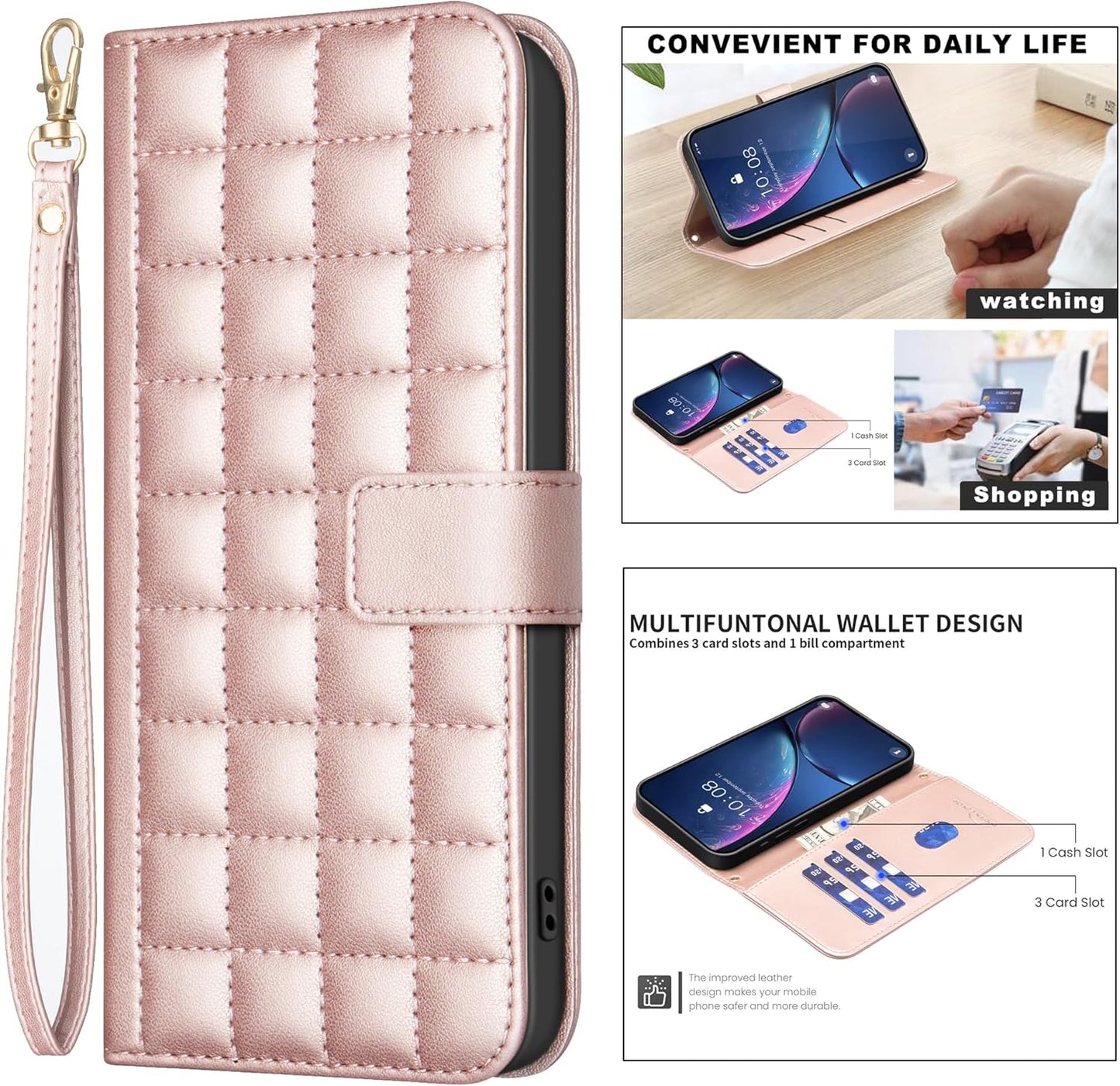 Plaid Wallet Phone Case for iPhone 16E, Wallet Phone Case, Flip Stand, Credit Card Slot Wallet With wrist strap Green