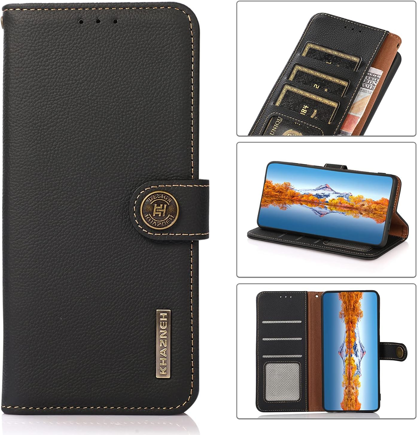 iTape Genuine leather phone case for Honor 400 Lite, cowhide RFID anti-theft brush phone case with card slot and shockproof flip cover Black