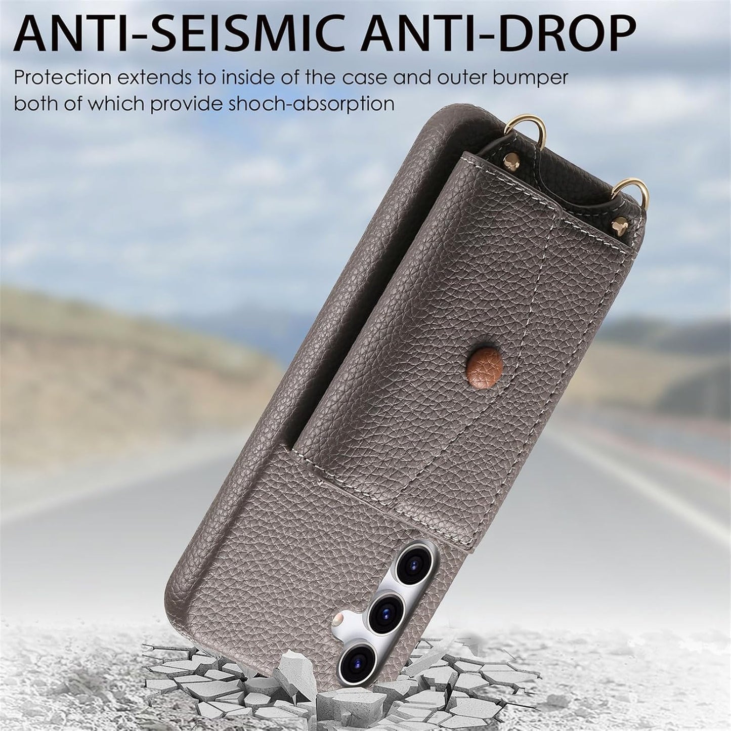iTape Card Holder Wallet Phone Case for Samsung Galaxy A54 5G, Shockproof Ultra-thin Phone Case, Makeup Mirror with Crossbody Strap Brown