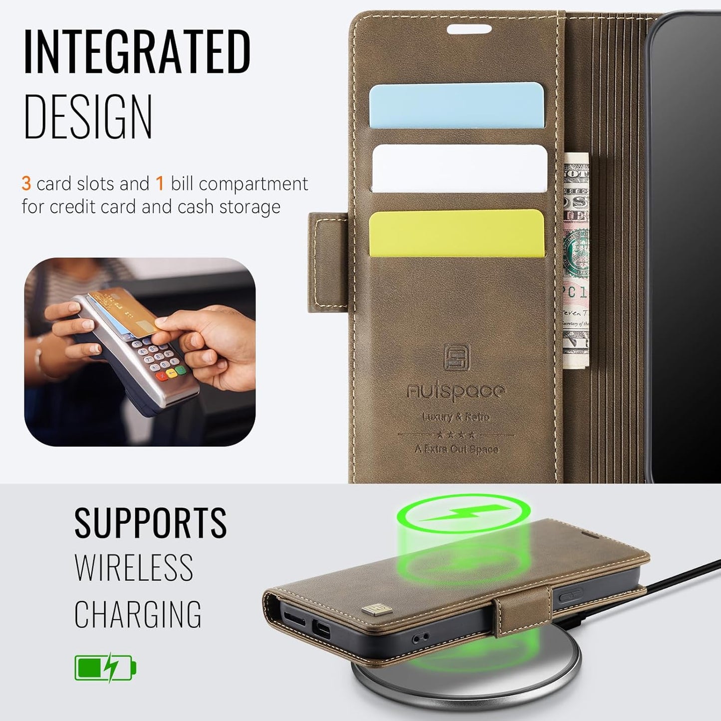 iTape Soft leather wallet case for Google Pixel 9a, RFID (anti-theft), wallet card slot flip cover stand for Google Pixel 9a Support wireless charging Brown