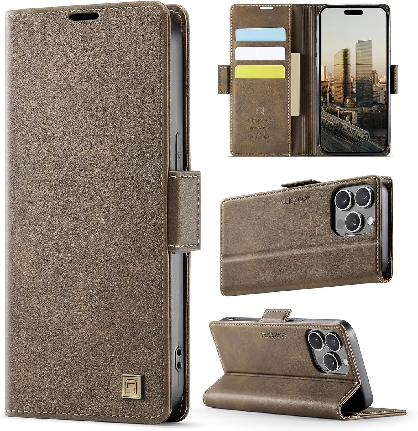 Soft leather wallet case for iPhone 15 Pro max, RFID (anti-theft), wallet card slot flip cover stand for iPhone 15 Pro max Support wireless charging Rose Gold