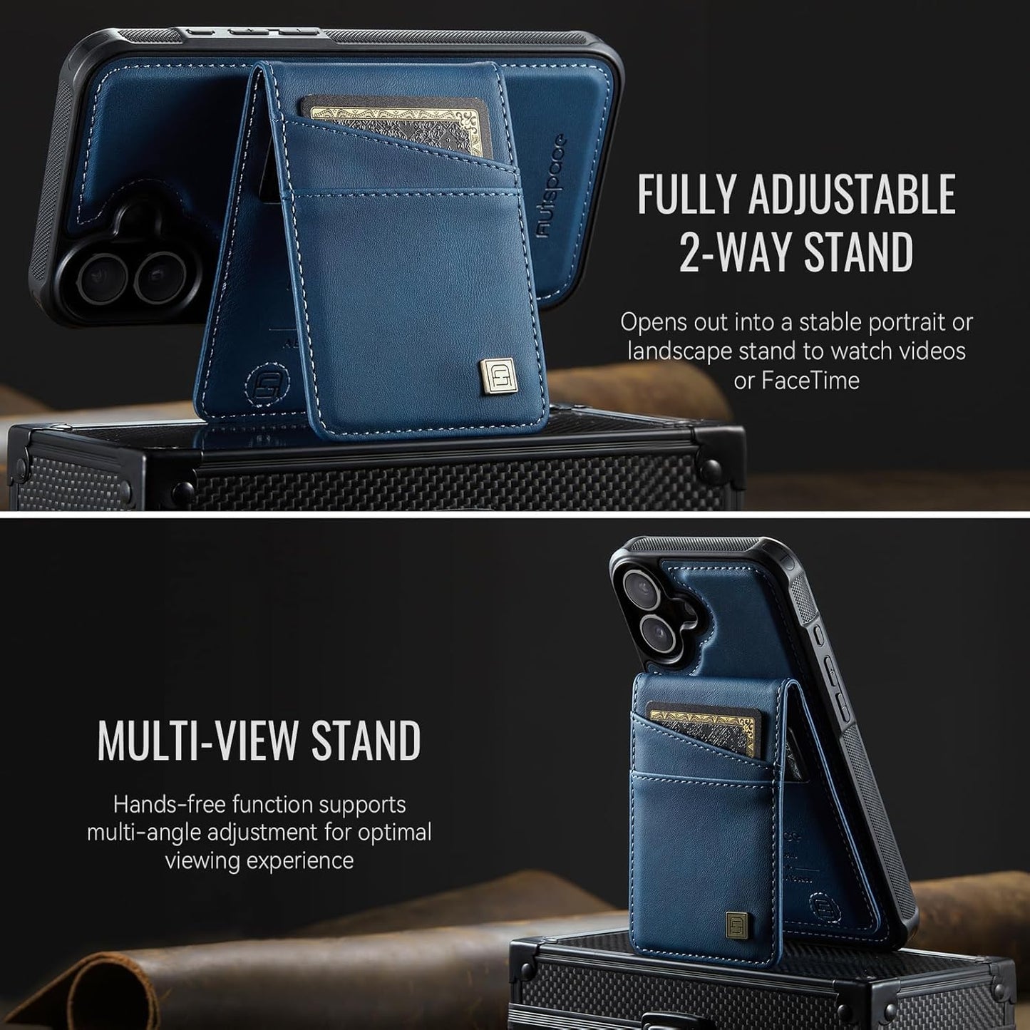 Up and down card holder mobile phone case suitable for iPhone 16 Plus, RFID (anti-theft), supports car magnetic suction function, card slot wallet holder Brown
