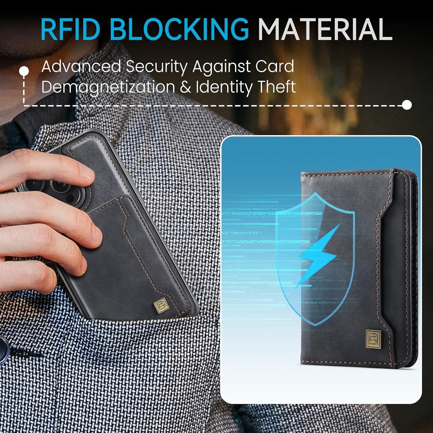 Double magnetic card holder mobile phone case for iPhone 16 Pro max, RFID (anti-theft), supports car magnetic suction function + multi-directional bracket Rose Gold