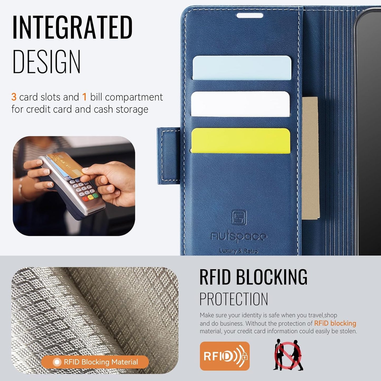 iTape Soft leather wallet case for Samsung Galaxy A35, RFID (anti-theft), wallet card slot flip cover stand for Samsung Galaxy A35 Support wireless charging Black