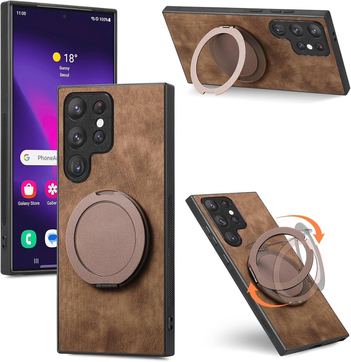 iTape Retro magnetic mobile phone case for Samsung Galaxy S25 Ultra, wireless charging magnetic car mount, round ring 360% rotating mount Green