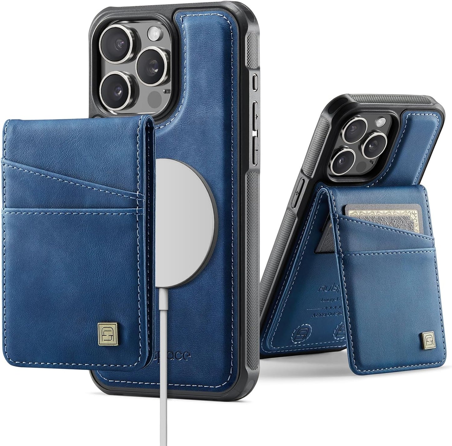 Up and down card holder mobile phone case suitable for iPhone 15 Pro max, RFID (anti-theft), supports car magnetic suction function, card slot wallet holder Black