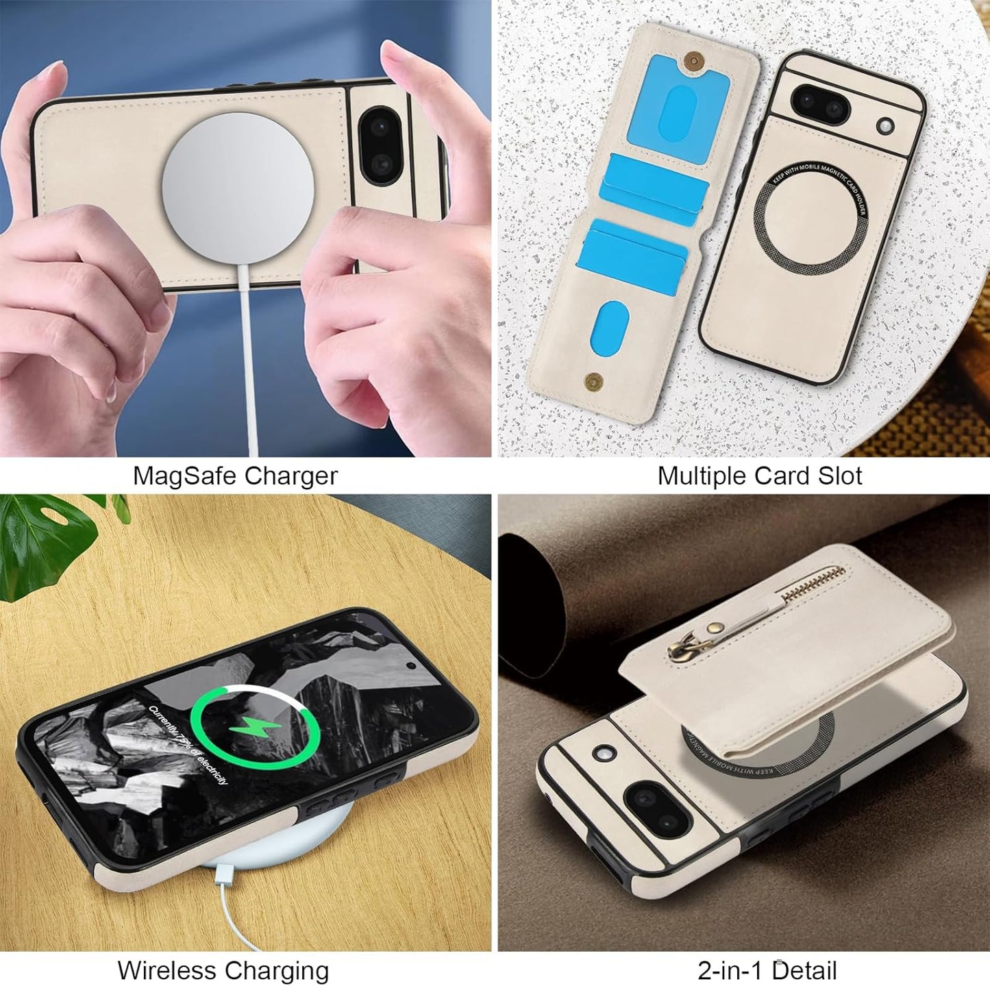 iTape Magnetic card holder phone case suitable for Google Pixel 8A, zipper magnetic split magnetic wallet with adjustable bracket Black
