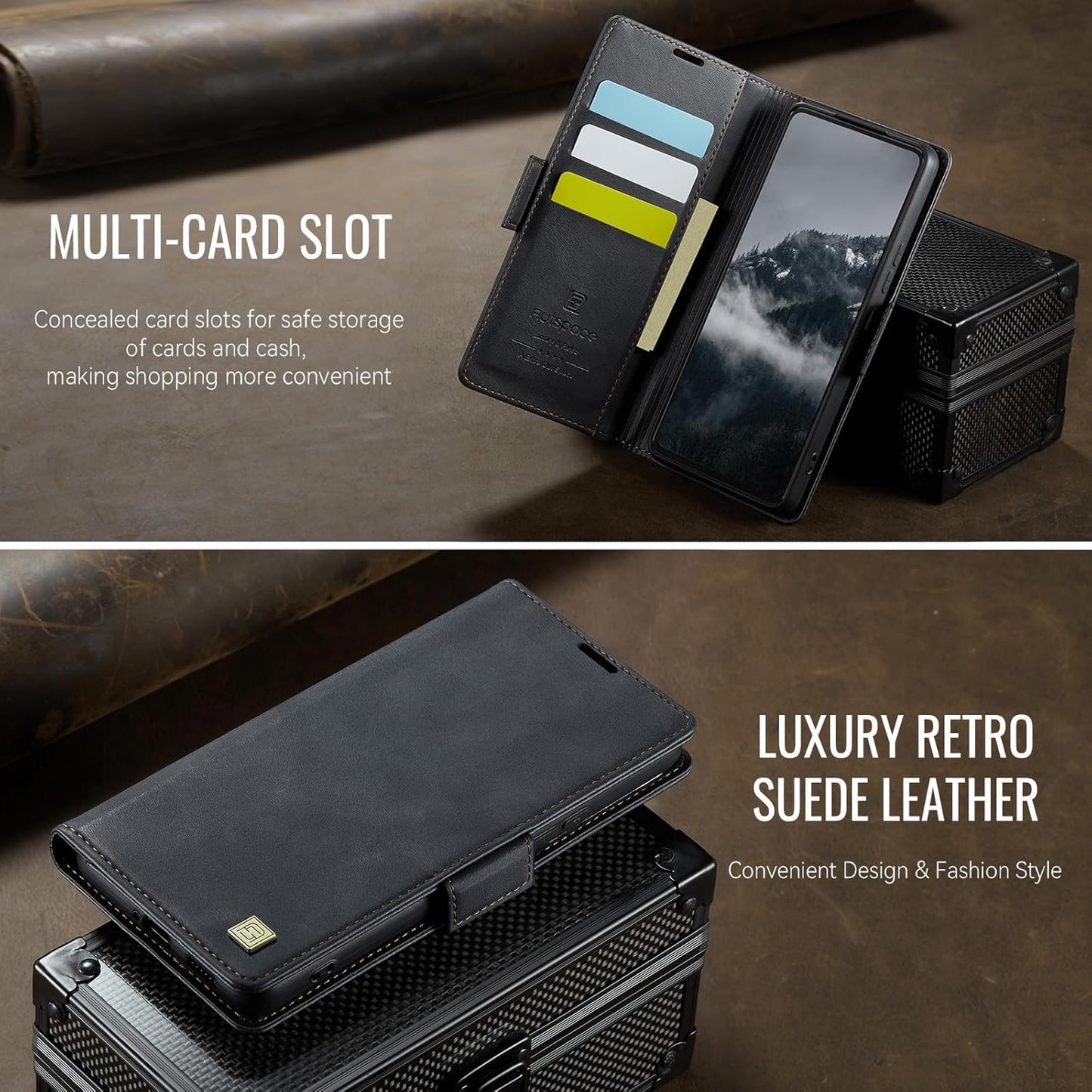 iTape Soft leather wallet case for Samsung Galaxy A35, RFID (anti-theft), wallet card slot flip cover stand for Samsung Galaxy A35 Support wireless charging Black