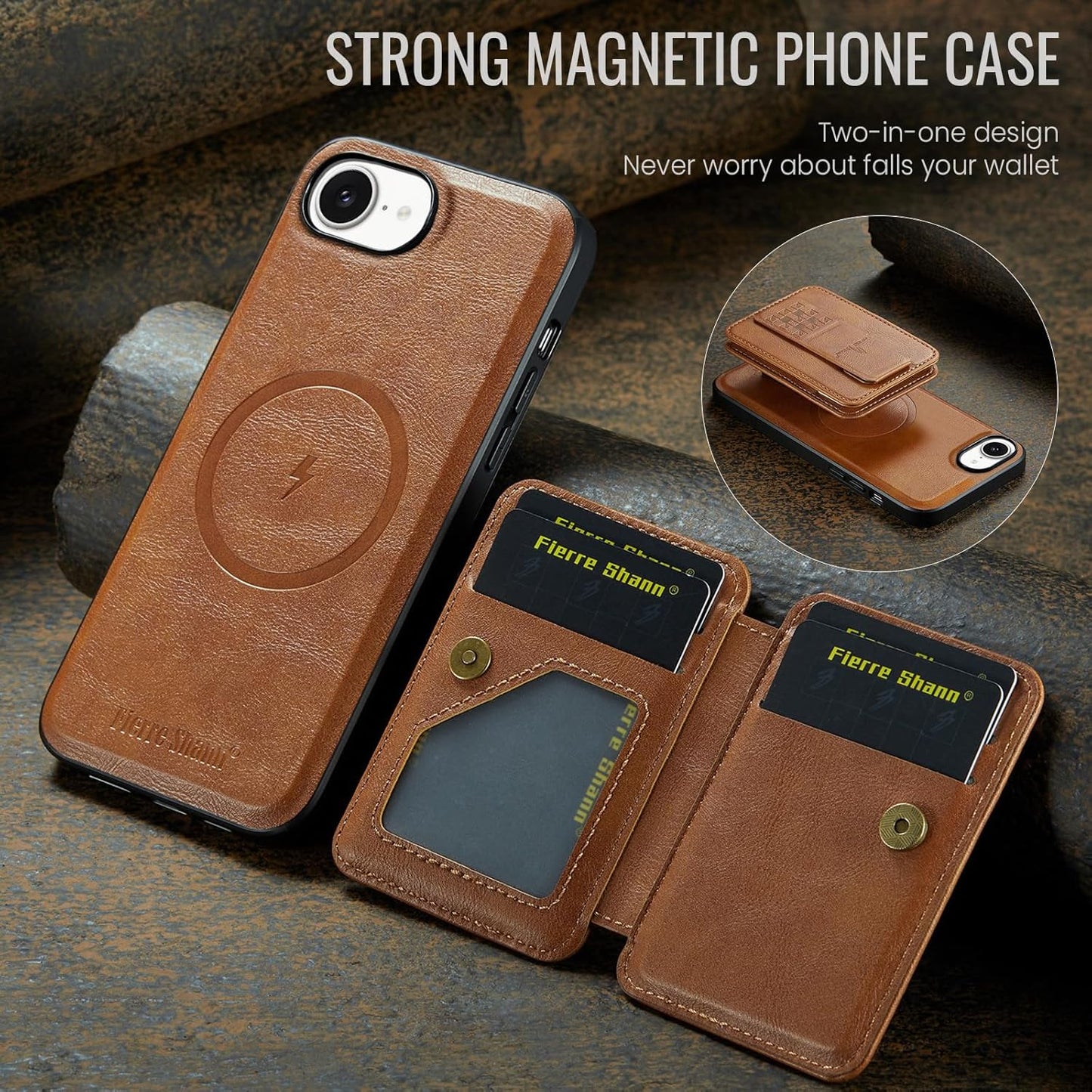 Magnetic Leather Phone Case for iPhone 16E, (RFID) Card Slot Wallet Flip Folding Stand, Wireless Charging Phone Case for iPhone 16E(RFID) Green