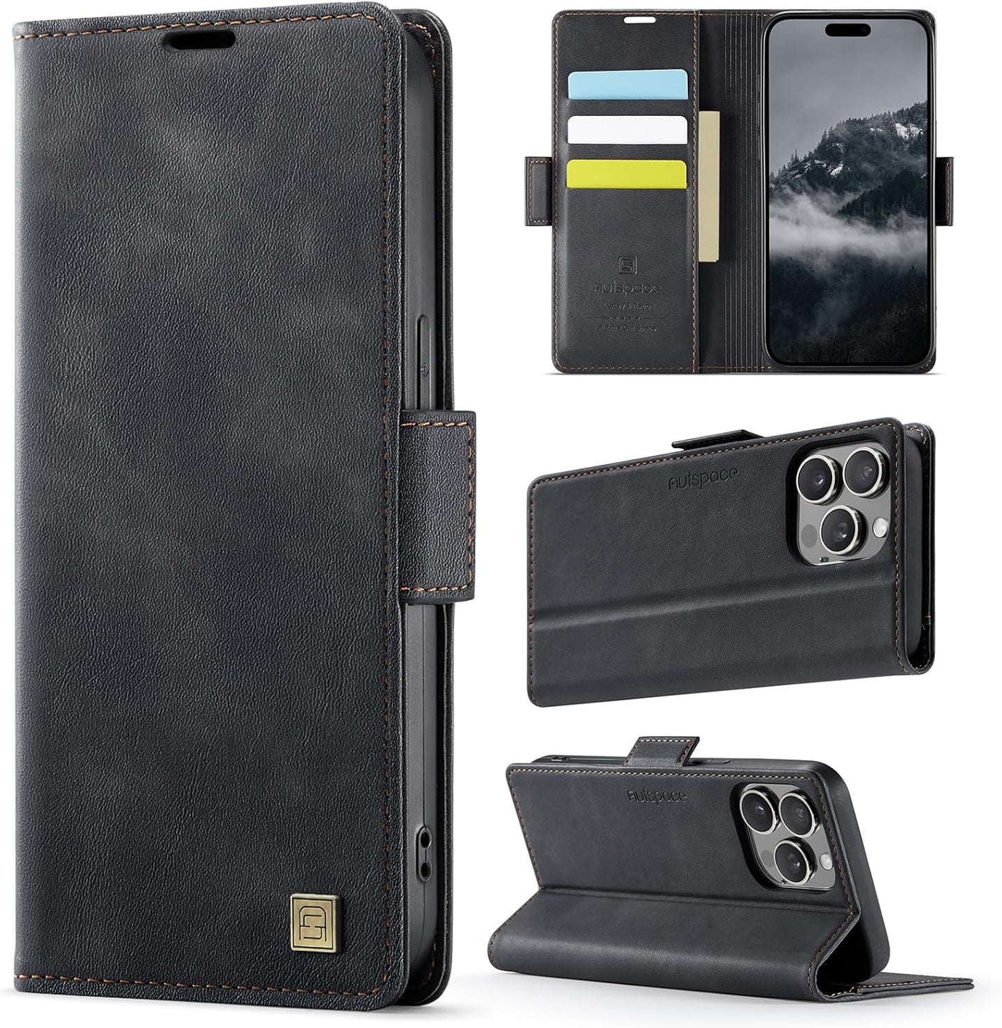 Soft leather wallet case for iPhone 15 Pro max, RFID (anti-theft), wallet card slot flip cover stand for iPhone 15 Pro max Support wireless charging Rose Gold