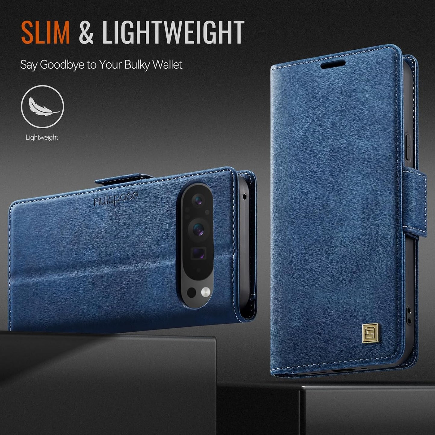 iTape Soft leather wallet case for Google Pixel 9, RFID (anti-theft), wallet card slot flip cover stand for Google Pixel 9 Support wireless charging Blue