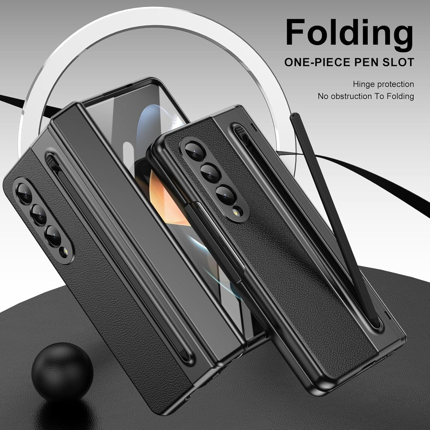 iTape Lightweight phone case for Samsung Galaxy Z Fold4, hinged case supports wireless charging with lens protection, screen protector, complimentary stylus, drop-proof and fingerprint resistant Blue