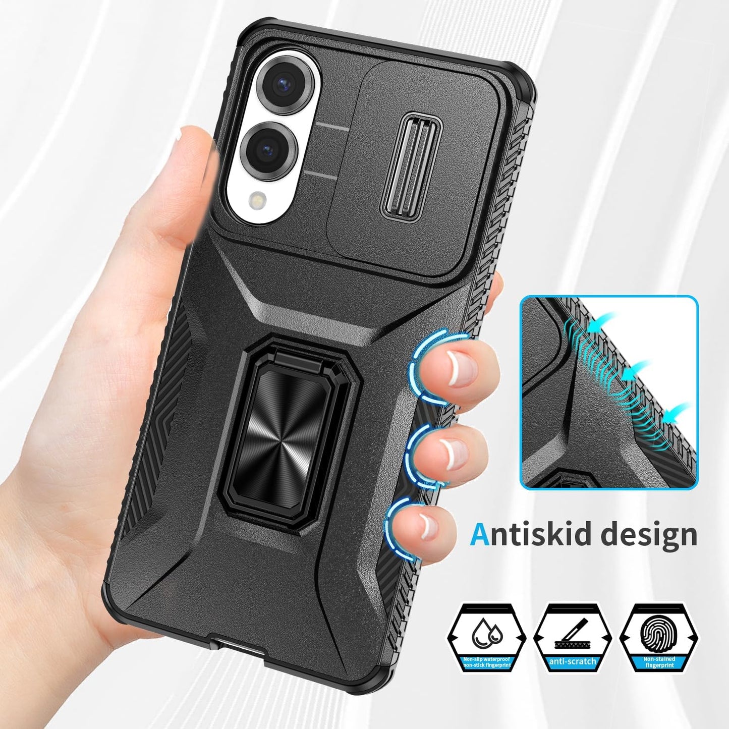 Magnetic car mount 2 in 1 phone case for Samsung Galaxy S25 Edge, double layer shockproof and drop-proof protective case. 360° rotating bracket finger ring buckle push window lens protection