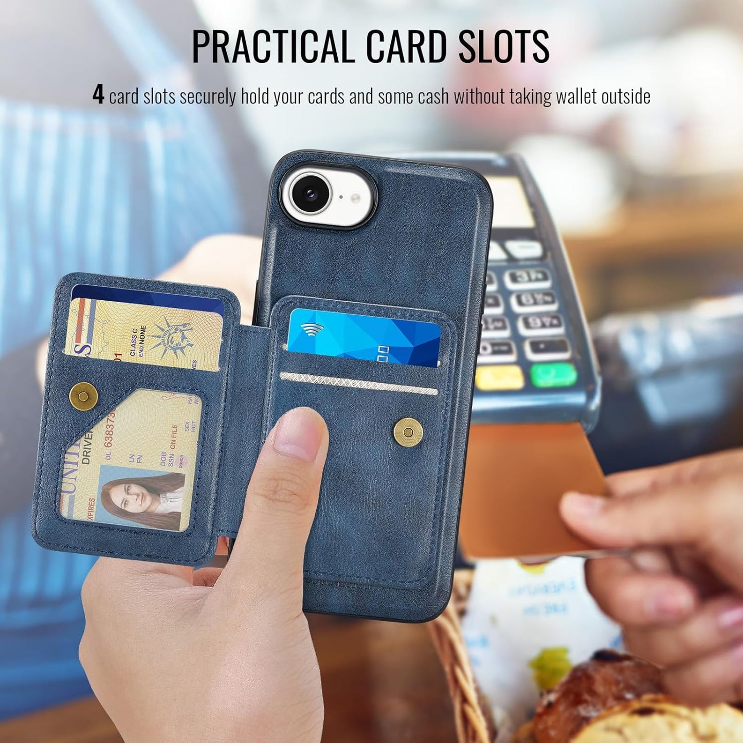 Magnetic Leather Phone Case for iPhone 16E, (RFID) Card Slot Wallet Flip Folding Stand, Wireless Charging Phone Case for iPhone 16E(RFID) Green