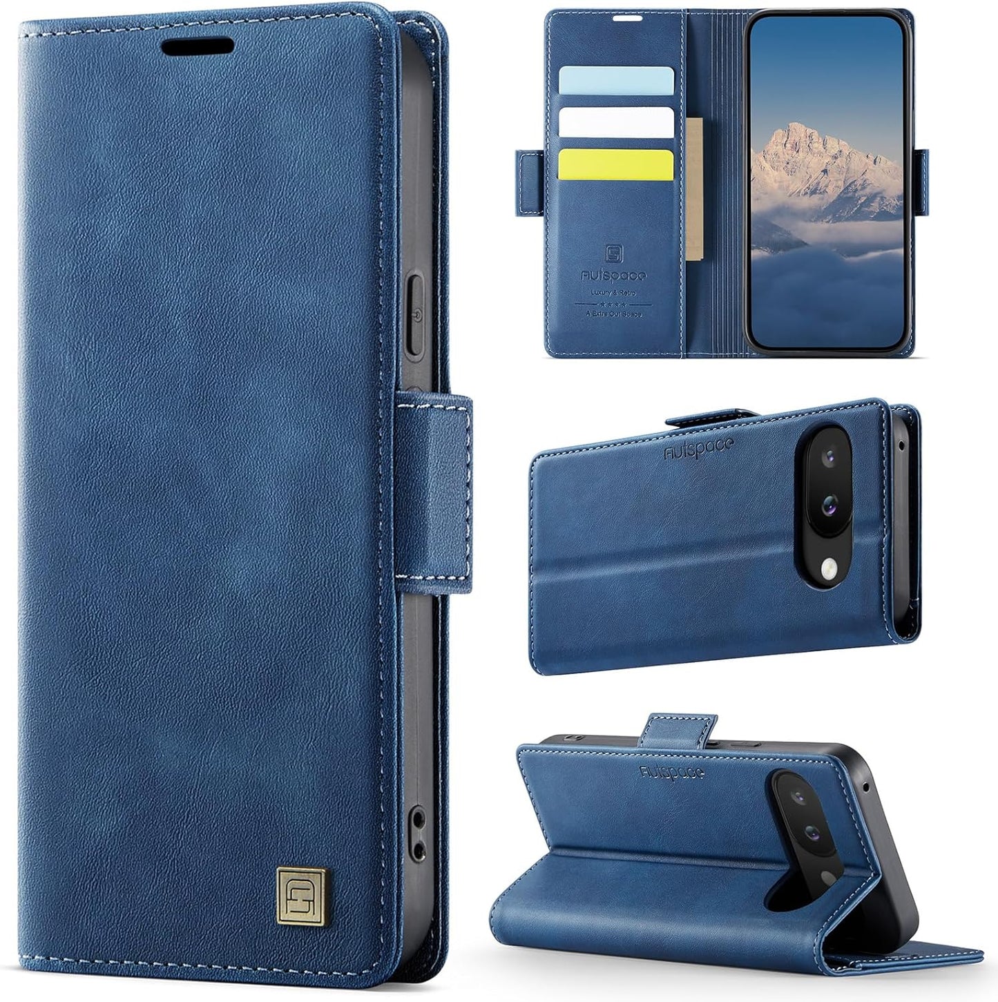 iTape Soft leather wallet case for Google Pixel 9a, RFID (anti-theft), wallet card slot flip cover stand for Google Pixel 9a Support wireless charging Brown