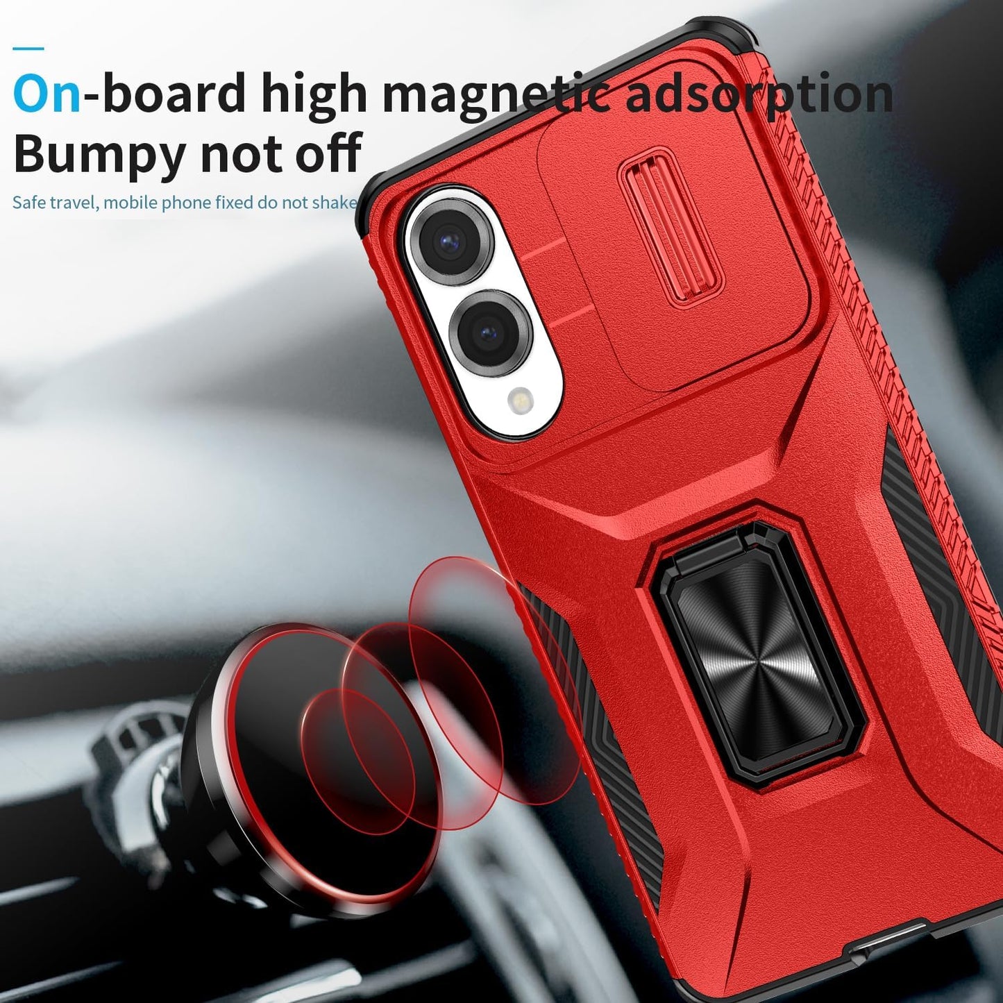 Magnetic car mount 2 in 1 phone case for Samsung Galaxy S25 Edge, double layer shockproof and drop-proof protective case. 360° rotating bracket finger ring buckle push window lens protection