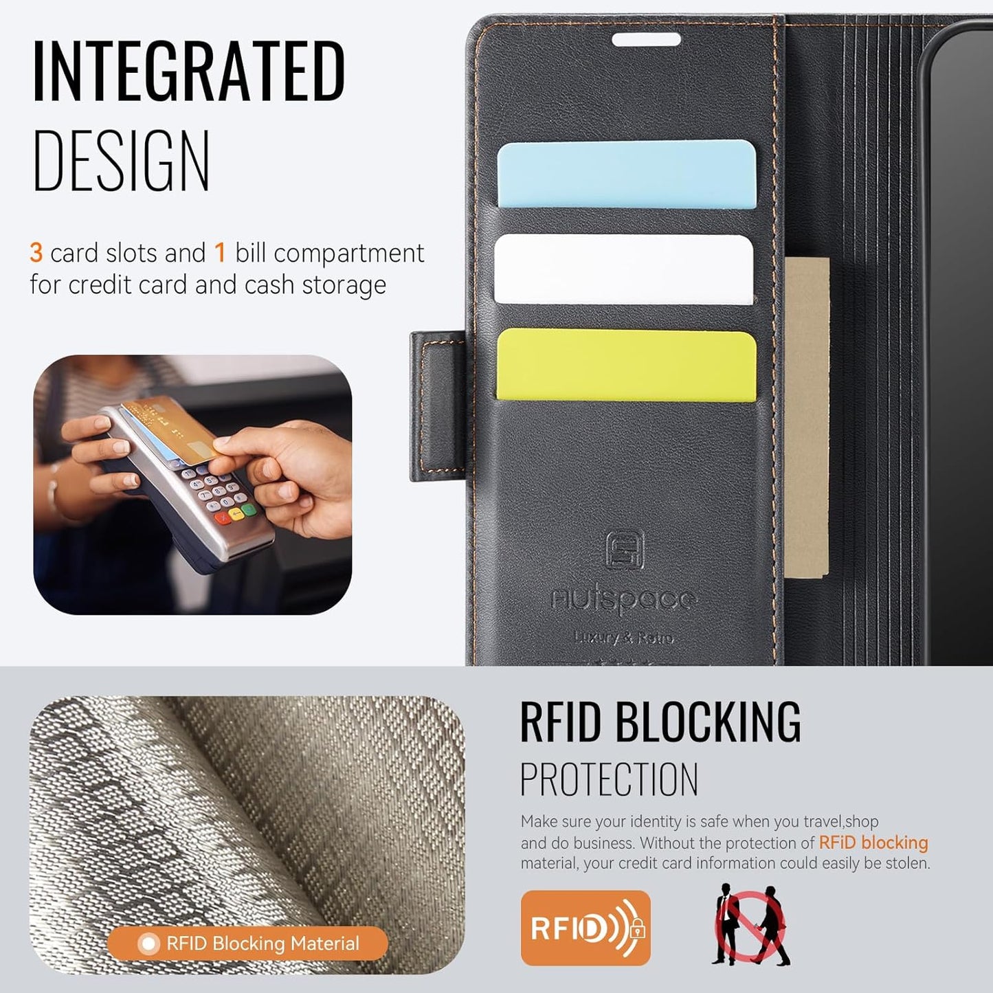 iTape Soft leather wallet case for Samsung Galaxy A35, RFID (anti-theft), wallet card slot flip cover stand for Samsung Galaxy A35 Support wireless charging Black