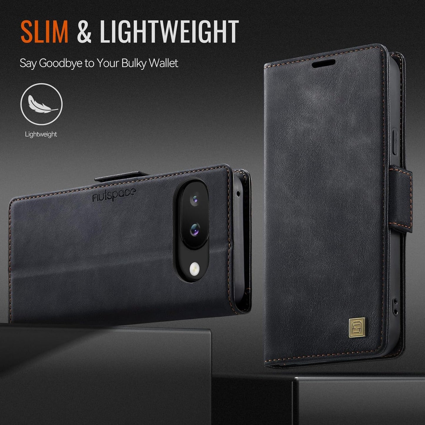 iTape Soft leather wallet case for Google Pixel 9a, RFID (anti-theft), wallet card slot flip cover stand for Google Pixel 9a Support wireless charging Brown