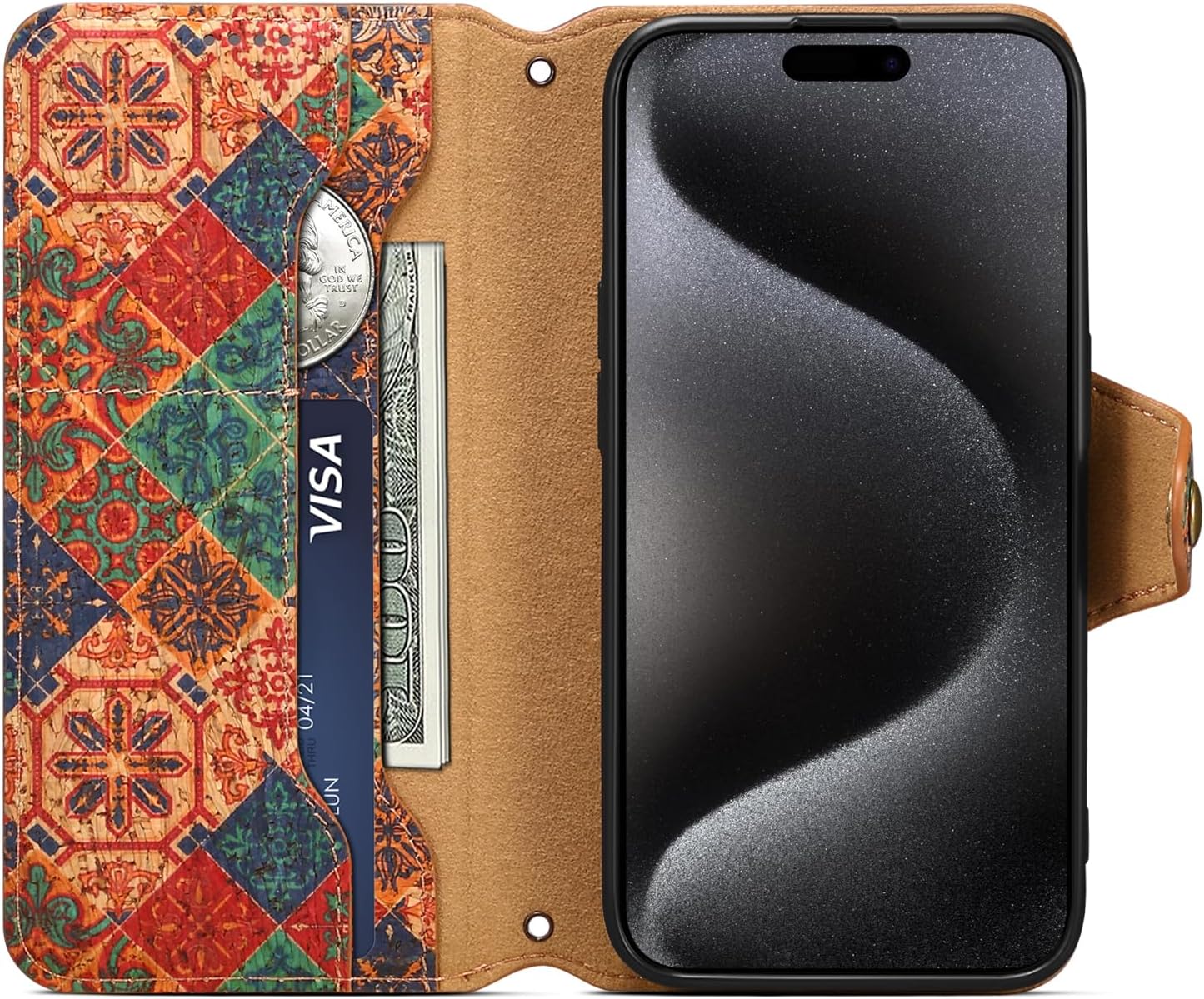 Retro Floral Pattern Phone Case for iPhone 16 Plus, Soft Touch Flip Stand Phone Case, Wallet Card Slot, Compatible with iPhone 16 Plus