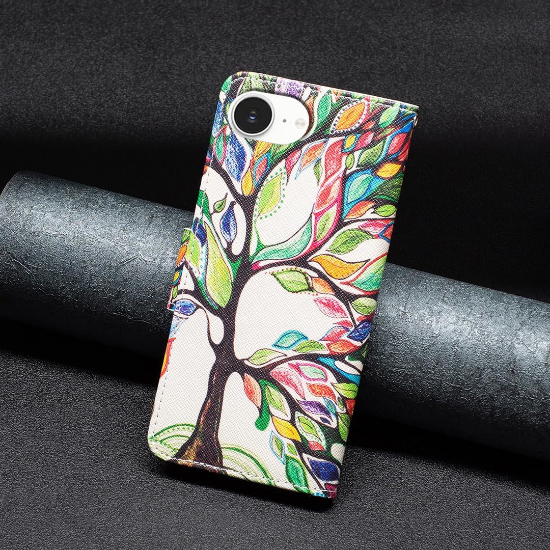 Painted phone case for iPhone 16E, magnetic closure wallet case, multiple card slots, wallet, flip cover, shockproof protection