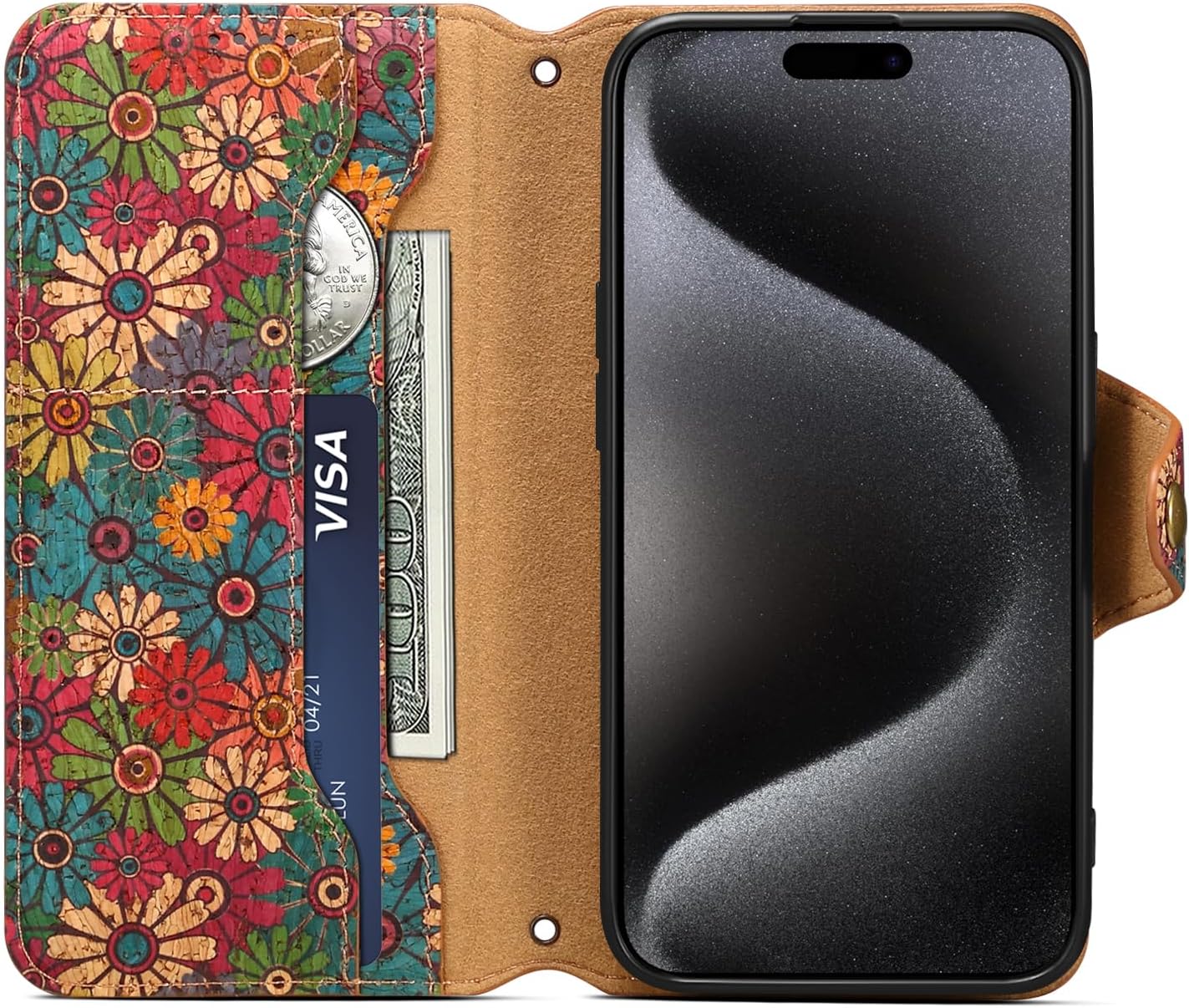 Retro Floral Pattern Phone Case for iPhone 16 Plus, Soft Touch Flip Stand Phone Case, Wallet Card Slot, Compatible with iPhone 16 Plus