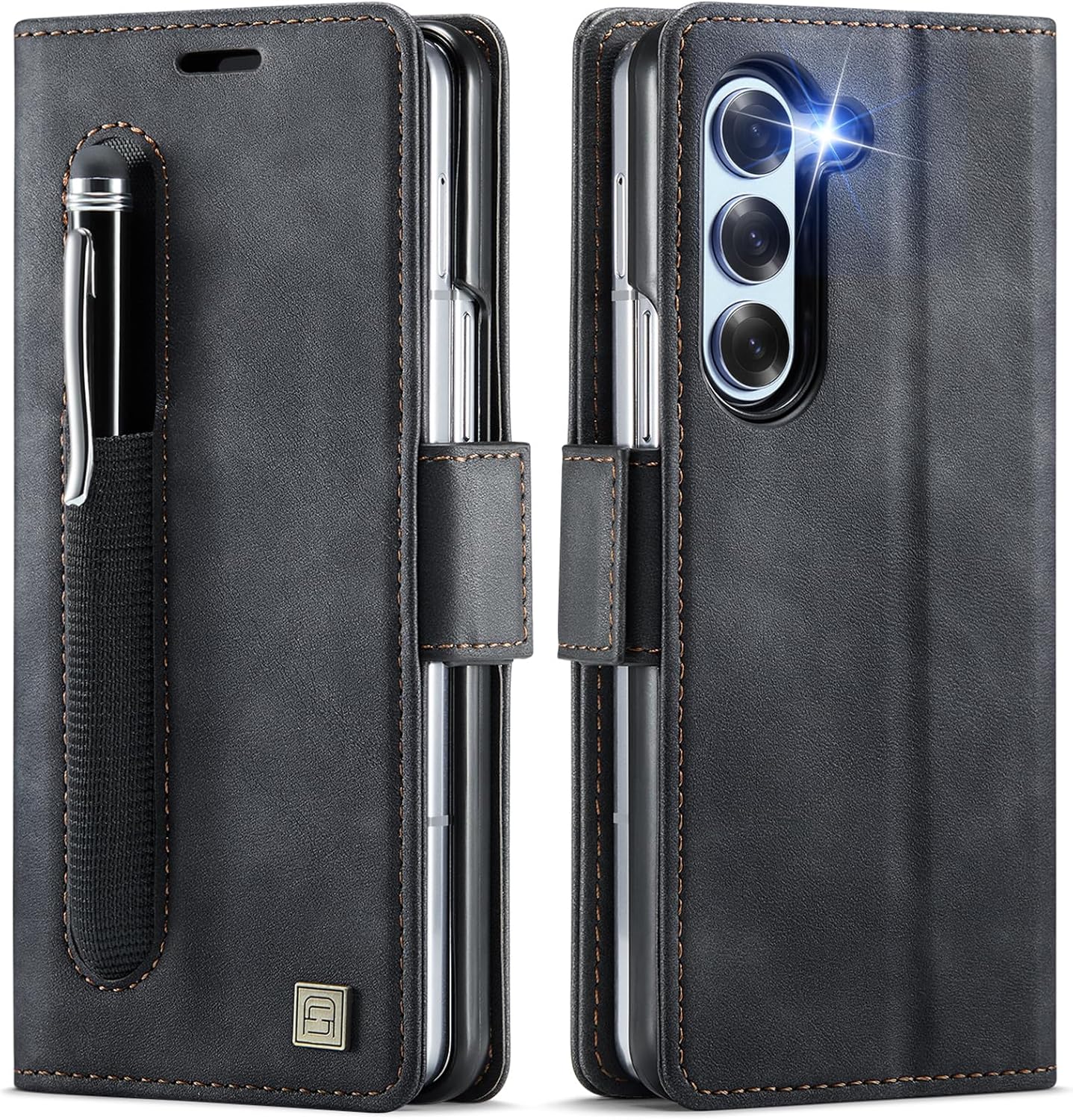 iTape Soft leather wallet case for Samsung Z Fold6, RFID (anti-theft), wallet card slot flip cover stand for Samsung Z Fold6 Support wireless charging Rose Gold