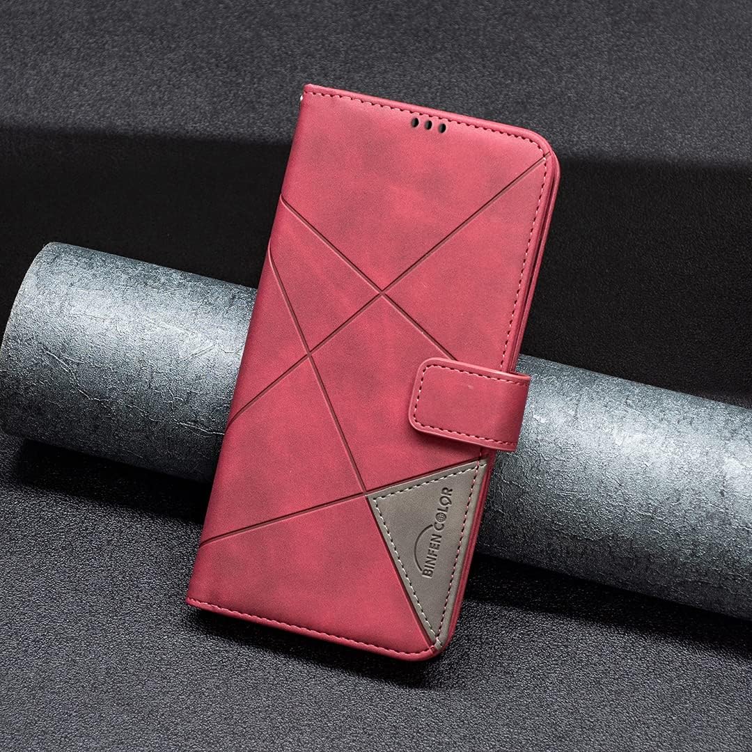 Denim pebbled phone case for iPhone 16E, magnetic buckle wallet case, flip-top stand for shock protection Red