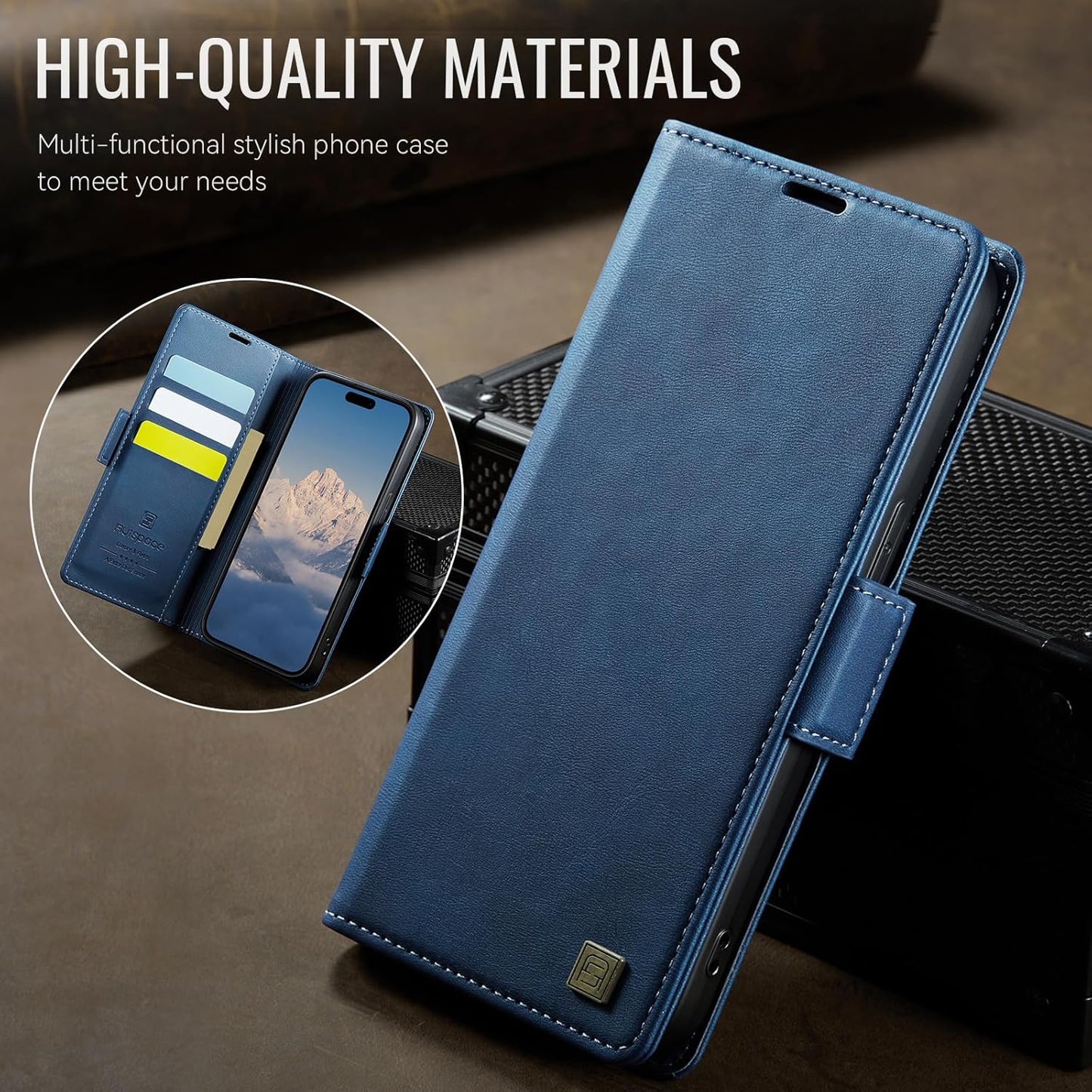 Soft leather wallet case for iPhone 15 Pro max, RFID (anti-theft), wallet card slot flip cover stand for iPhone 15 Pro max Support wireless charging Rose Gold