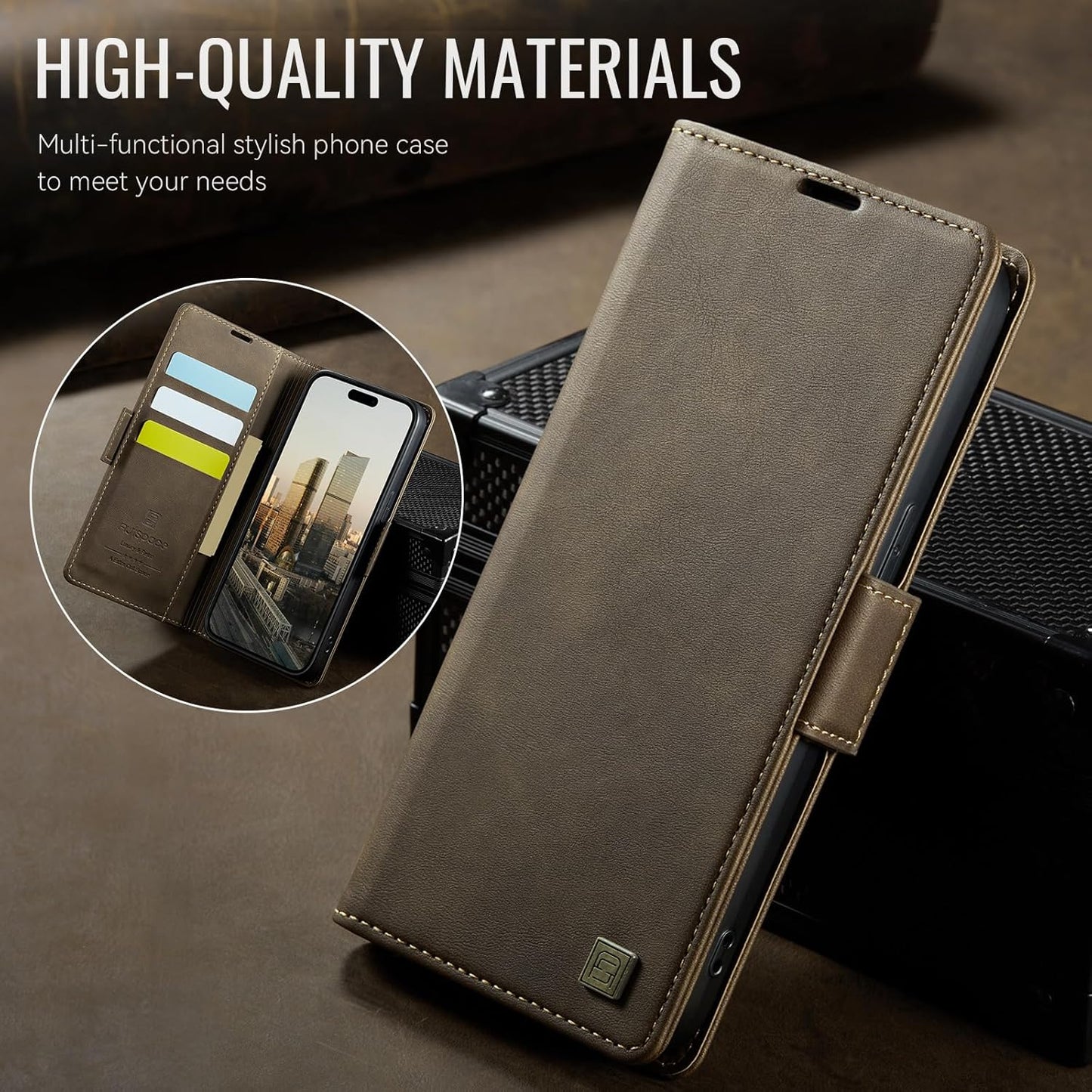 Soft leather wallet case for iPhone 15 Pro max, RFID (anti-theft), wallet card slot flip cover stand for iPhone 15 Pro max Support wireless charging Rose Gold