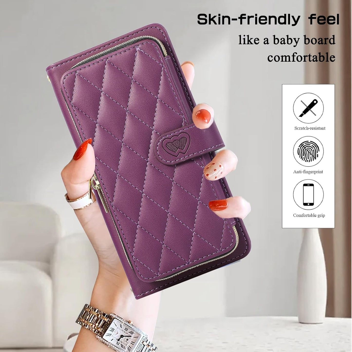iTape Diamond Wallet Case for Google Pixel 8, Flip Leather Stand, Wrist Strap, Magnetic Closure, Shockproof Case Coin Purse Card Holder, Crossbody Strap Black