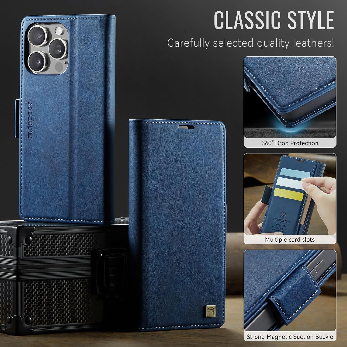 Soft leather wallet case for iPhone 16 Pro max, RFID (anti-theft), wallet card slot flip cover stand for iPhone 16 Pro max Support wireless charging Brown