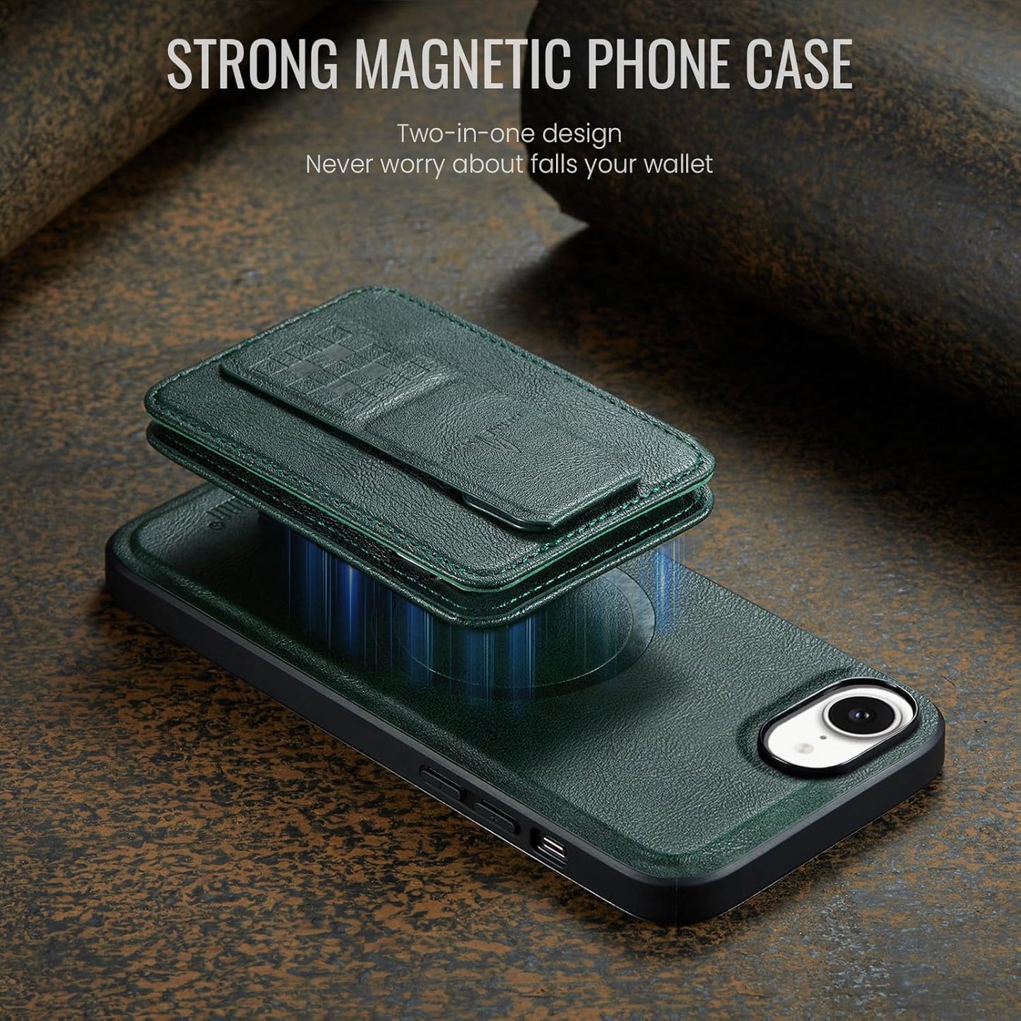 Magnetic Leather Phone Case for iPhone 16E, (RFID) Card Slot Wallet Flip Folding Stand, Wireless Charging Phone Case for iPhone 16E(RFID) Green