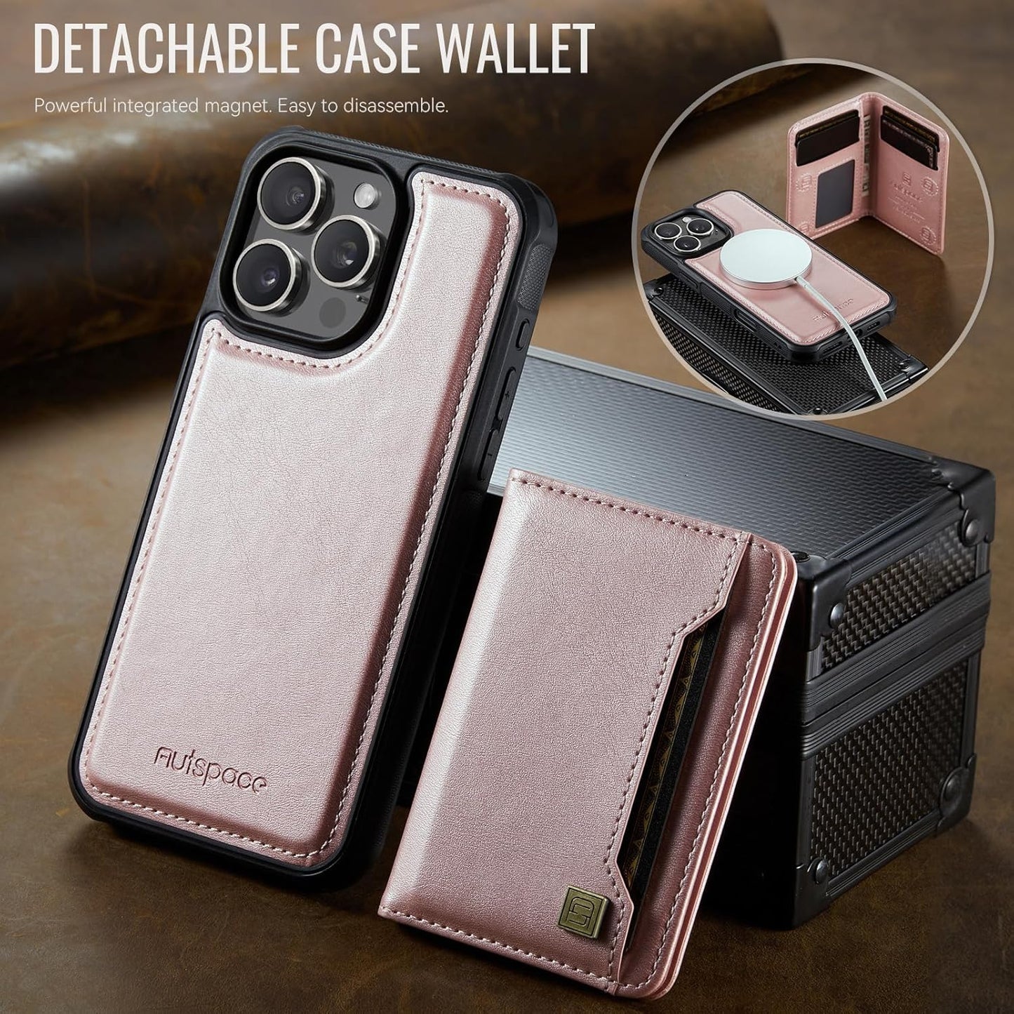 Double magnetic card holder mobile phone case for iPhone 16 Pro, RFID (anti-theft), supports car magnetic suction function + multi-directional bracket Blue