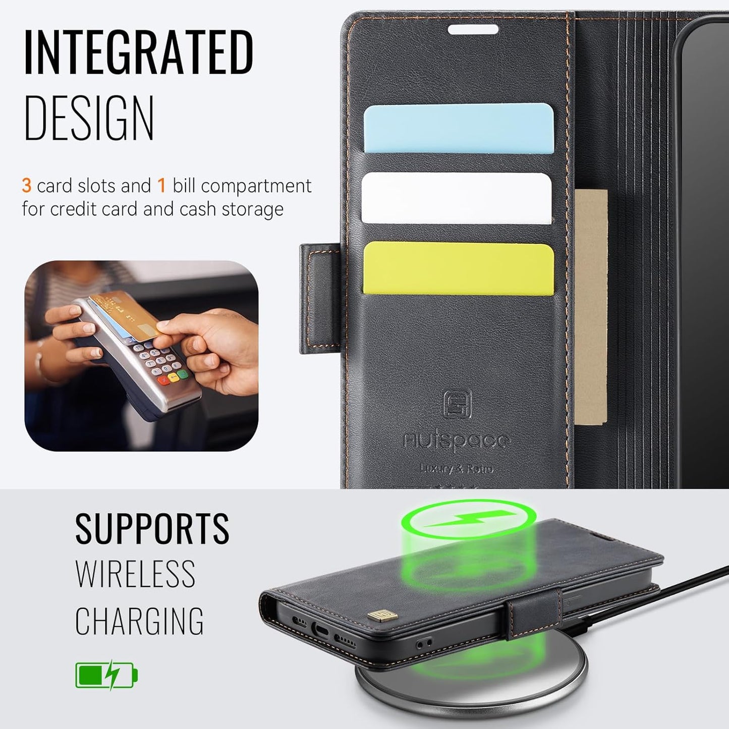 Soft leather wallet case for iPhone 16E, RFID (anti-theft), wallet card slot flip cover stand for iPhone 16E Support wireless charging Gray